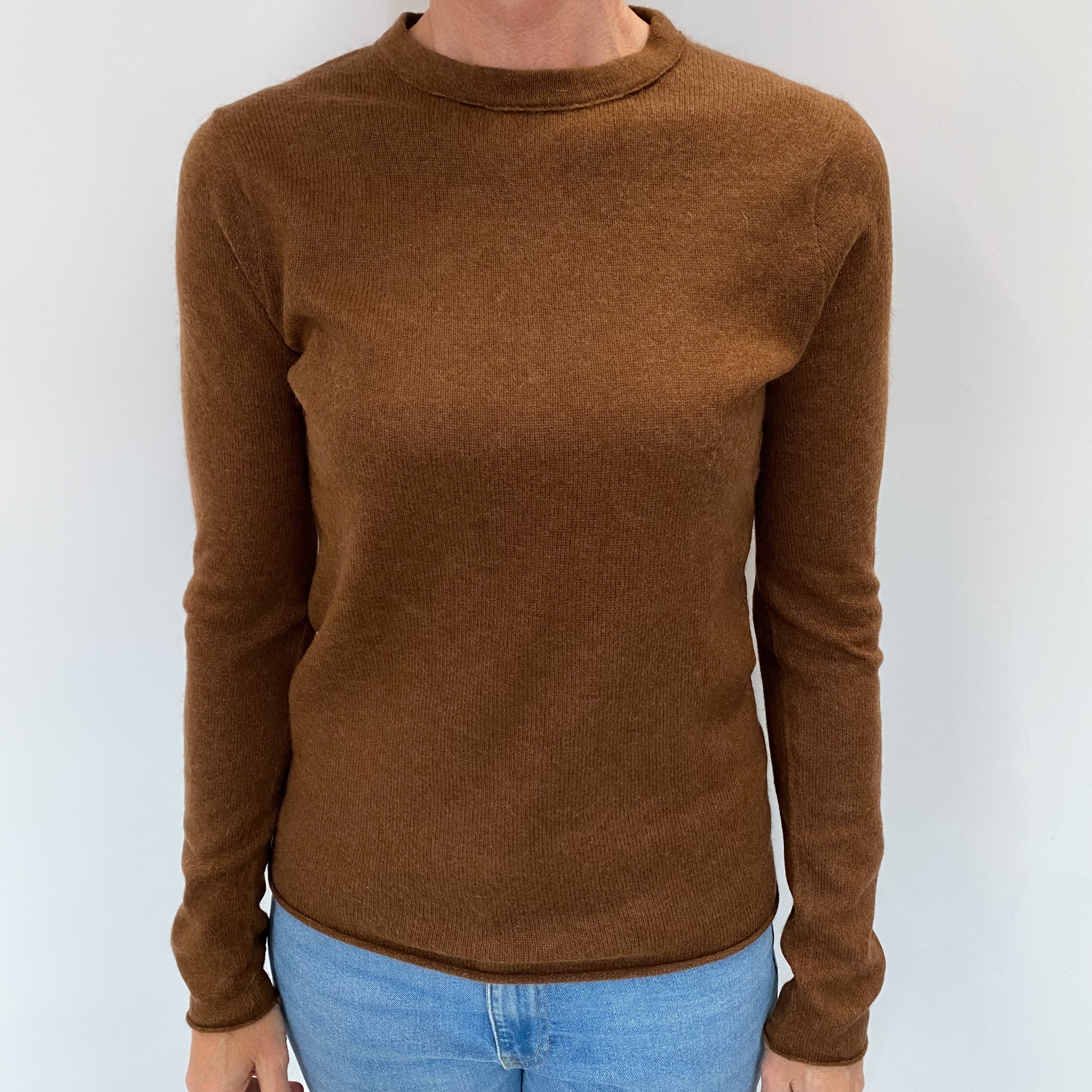 Chocolate Brown Cashmere Crew Neck Jumper Small