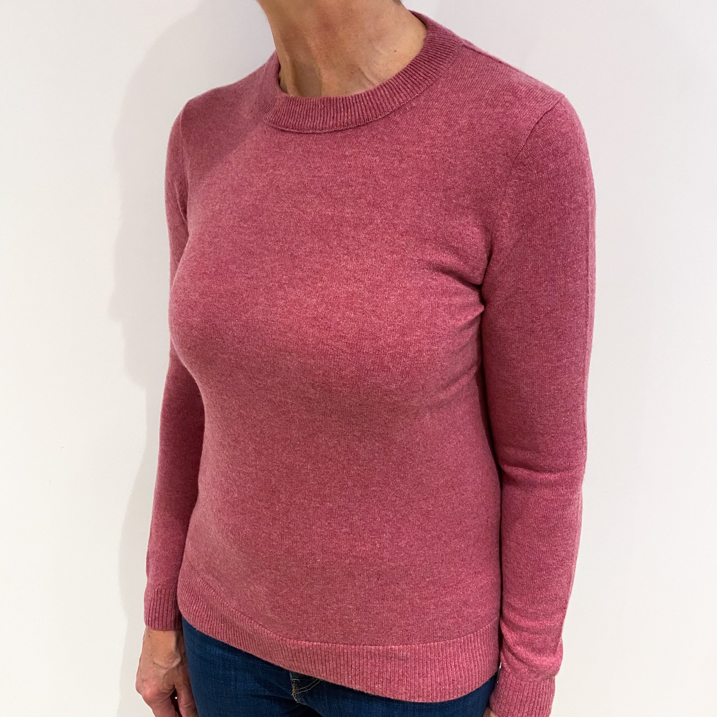 Heather Pink Cashmere Crew Neck Jumper Medium