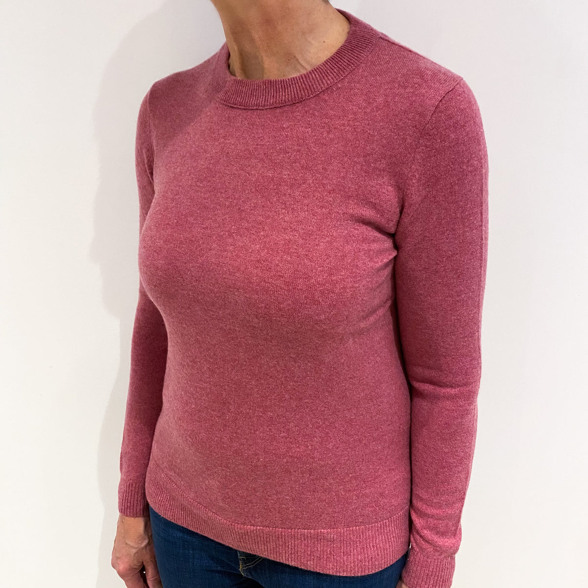Heather Pink Cashmere Crew Neck Jumper Medium