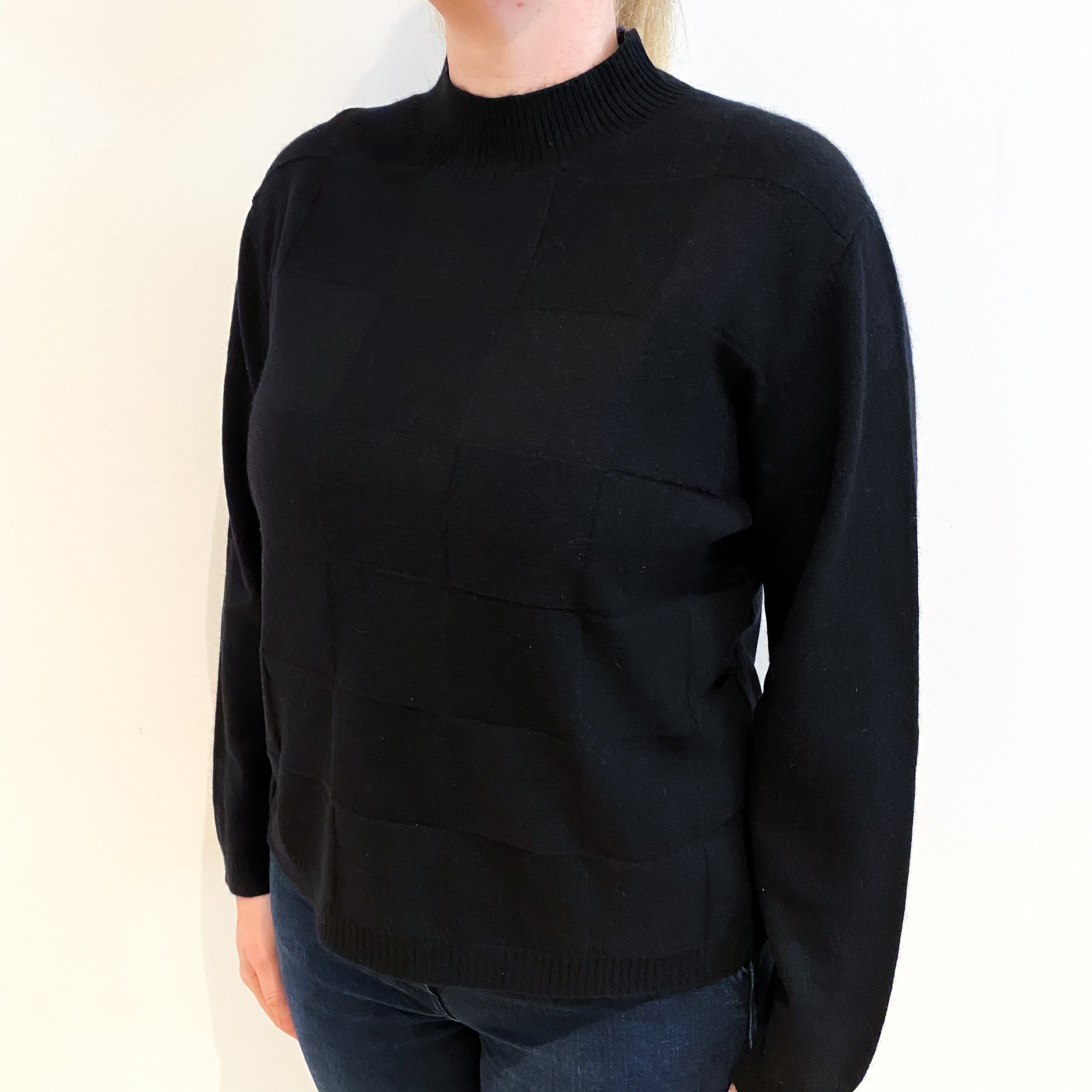 Black Cashmere Checked Turtle Neck Jumper Large