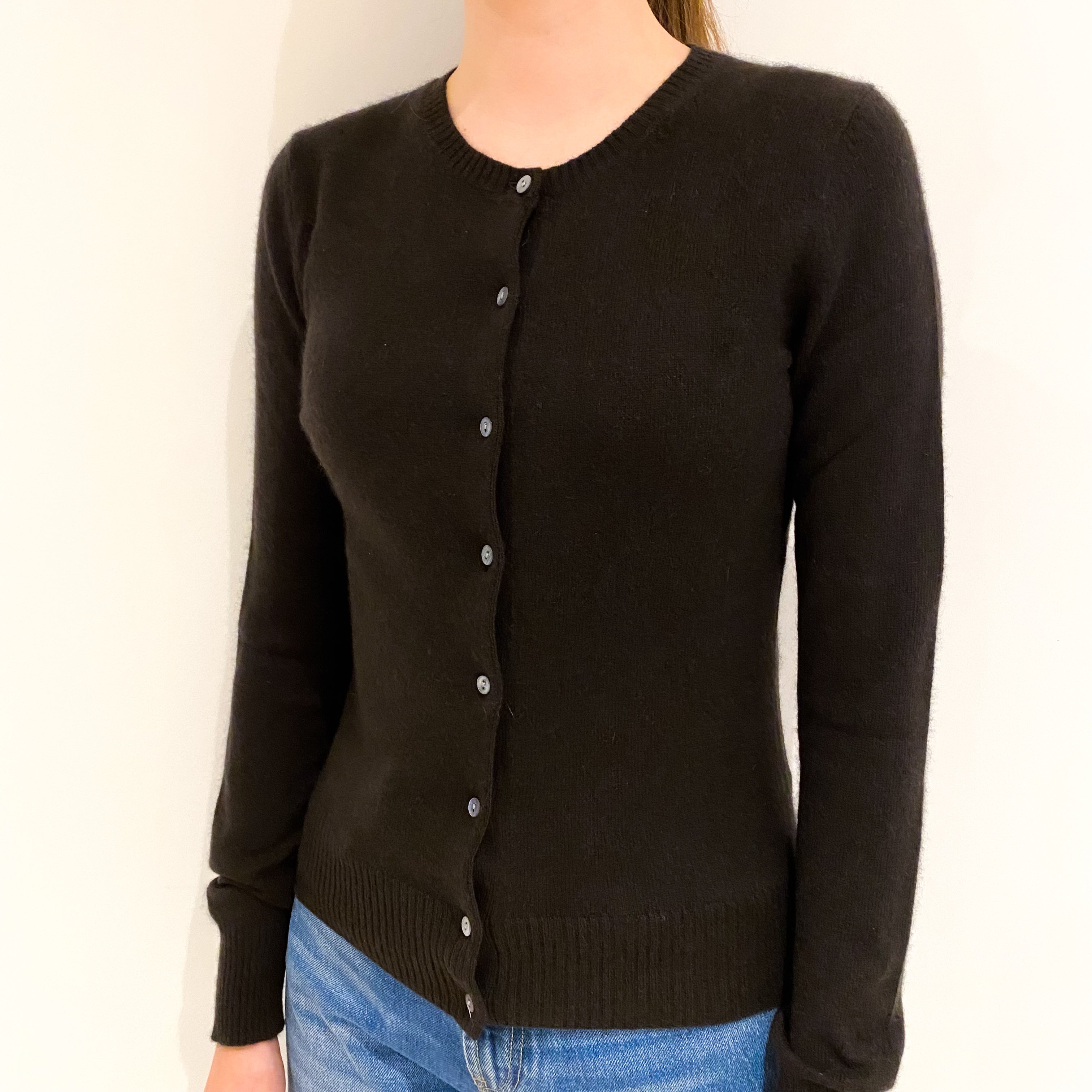 Peppercorn Brown Cashmere Crew Neck Cardigan Extra Small