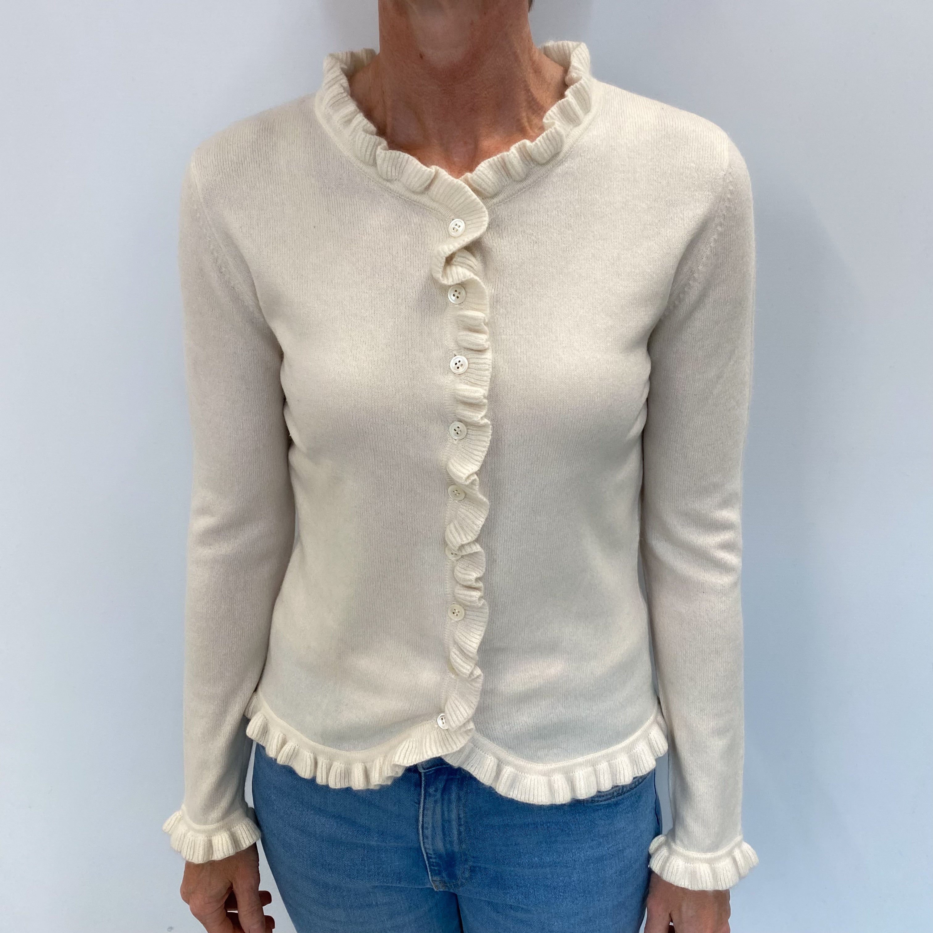 Vanilla Cream Cashmere Crew Neck Cardigan Small