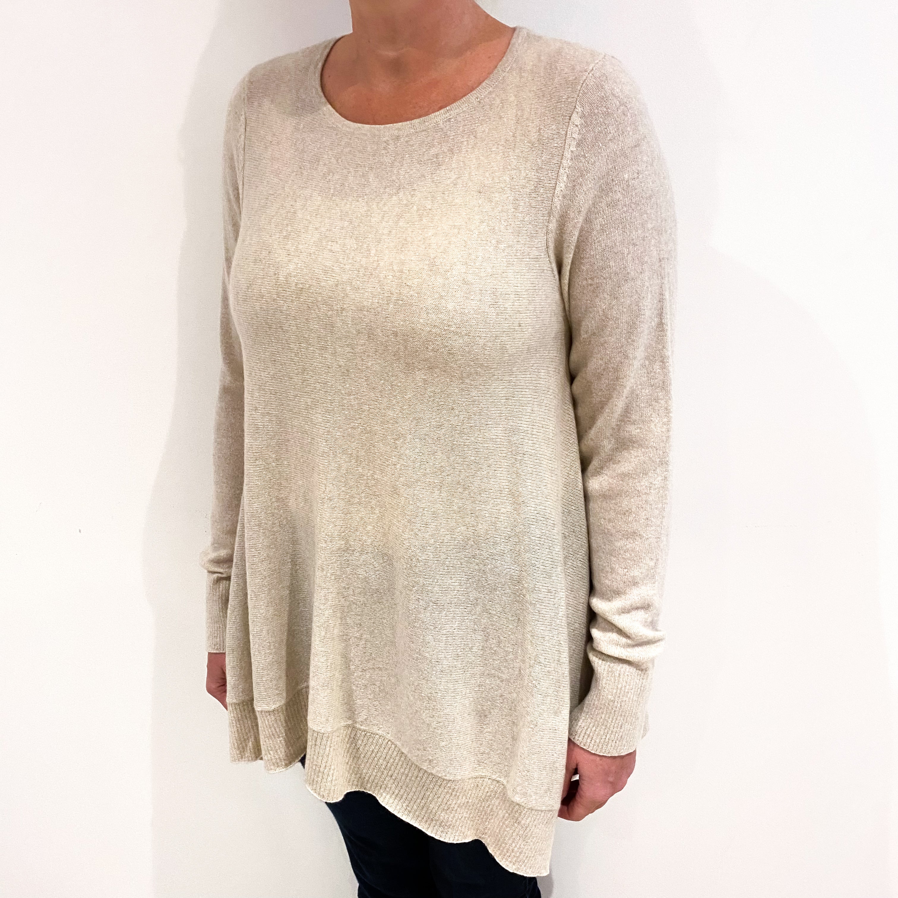 Oatmeal Cashmere Swing Style Crew Neck Jumper Large