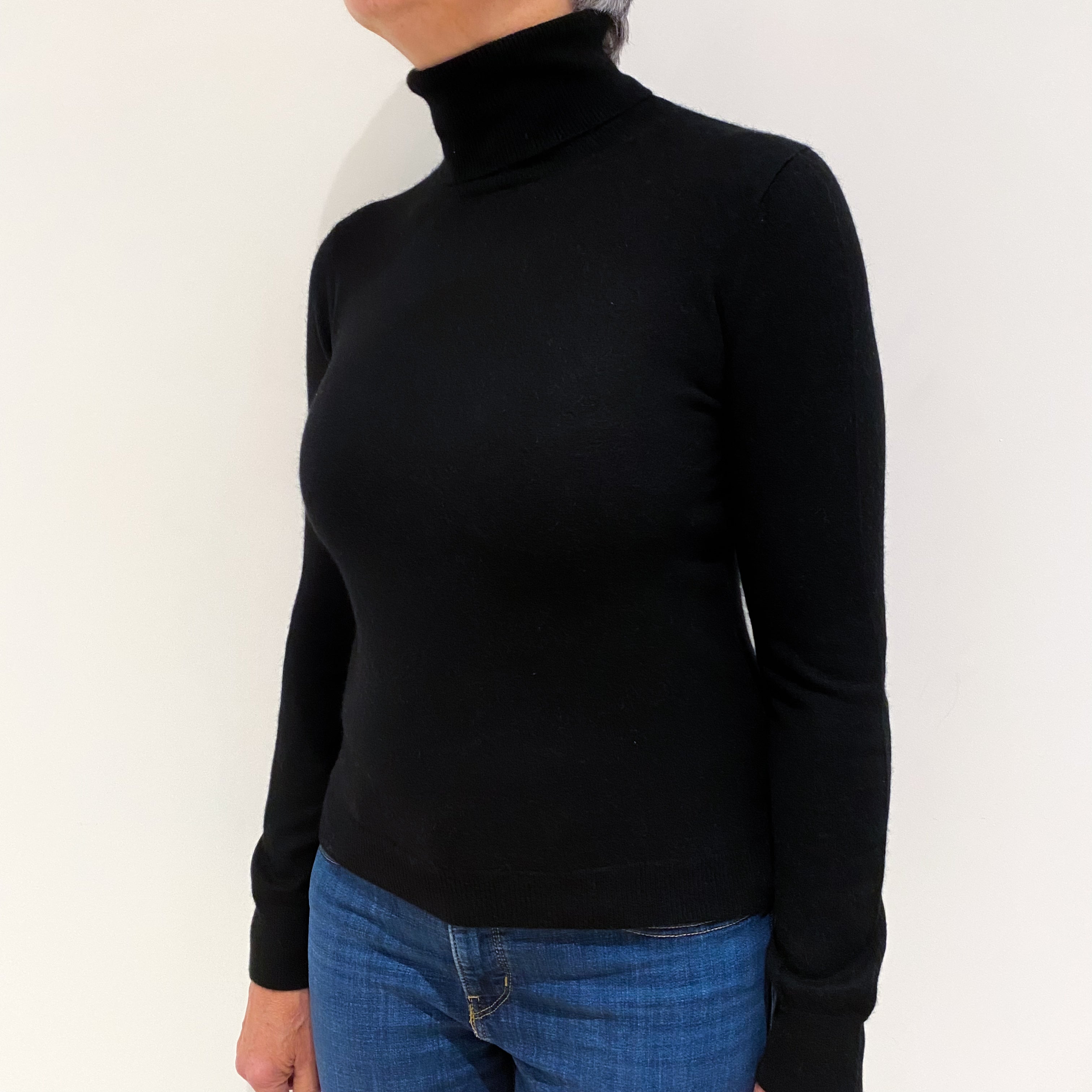 Black Cashmere Polo Neck Jumper Medium