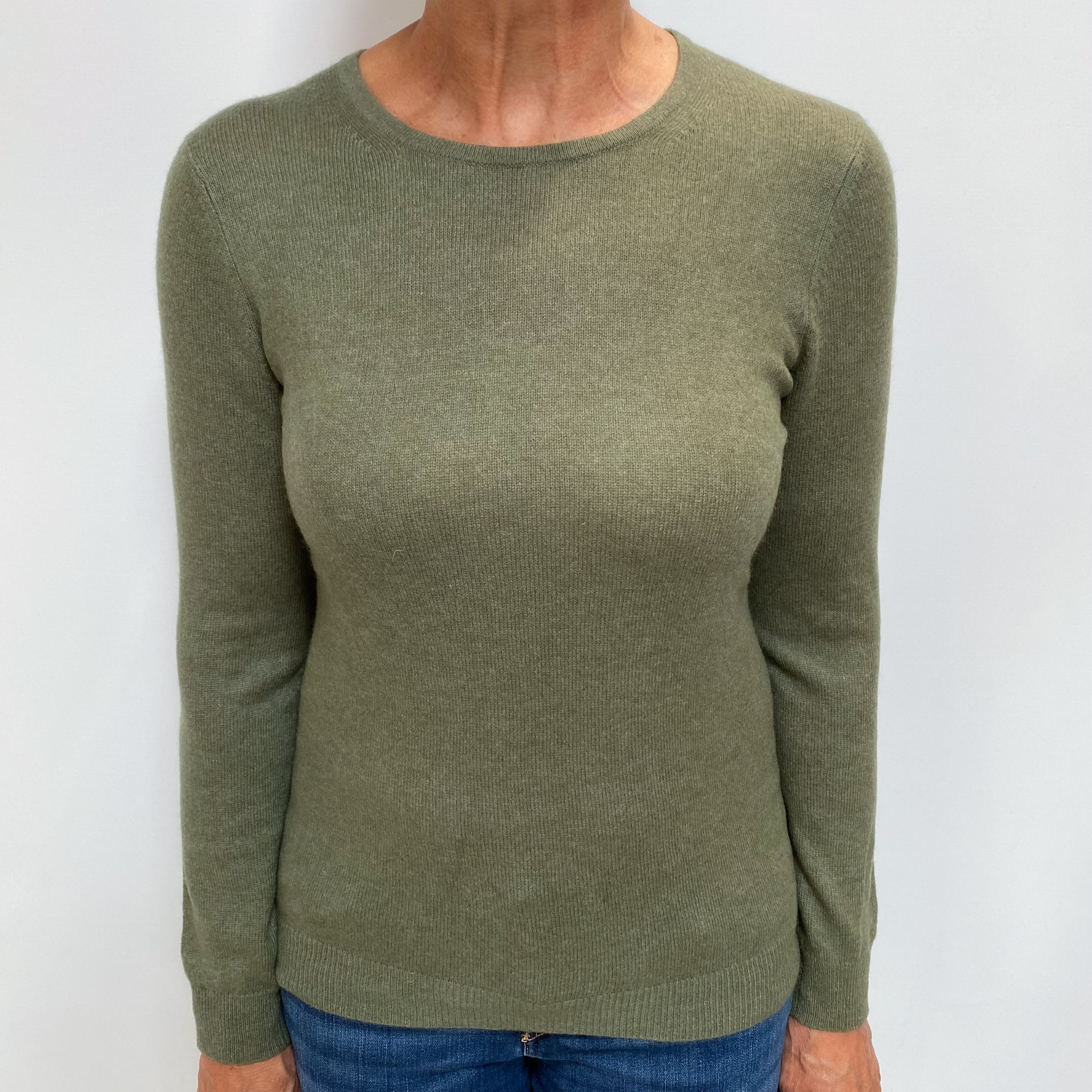 Khaki Green Cashmere Crew Neck Jumper Medium