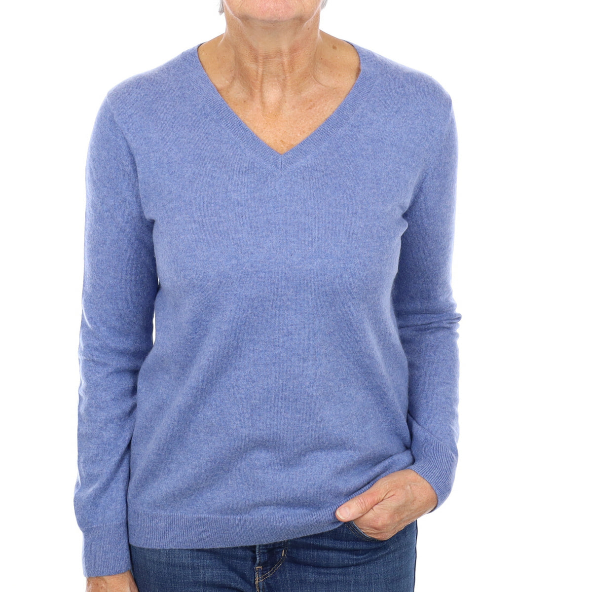 Denim Blue Cashmere V Neck Jumper Medium