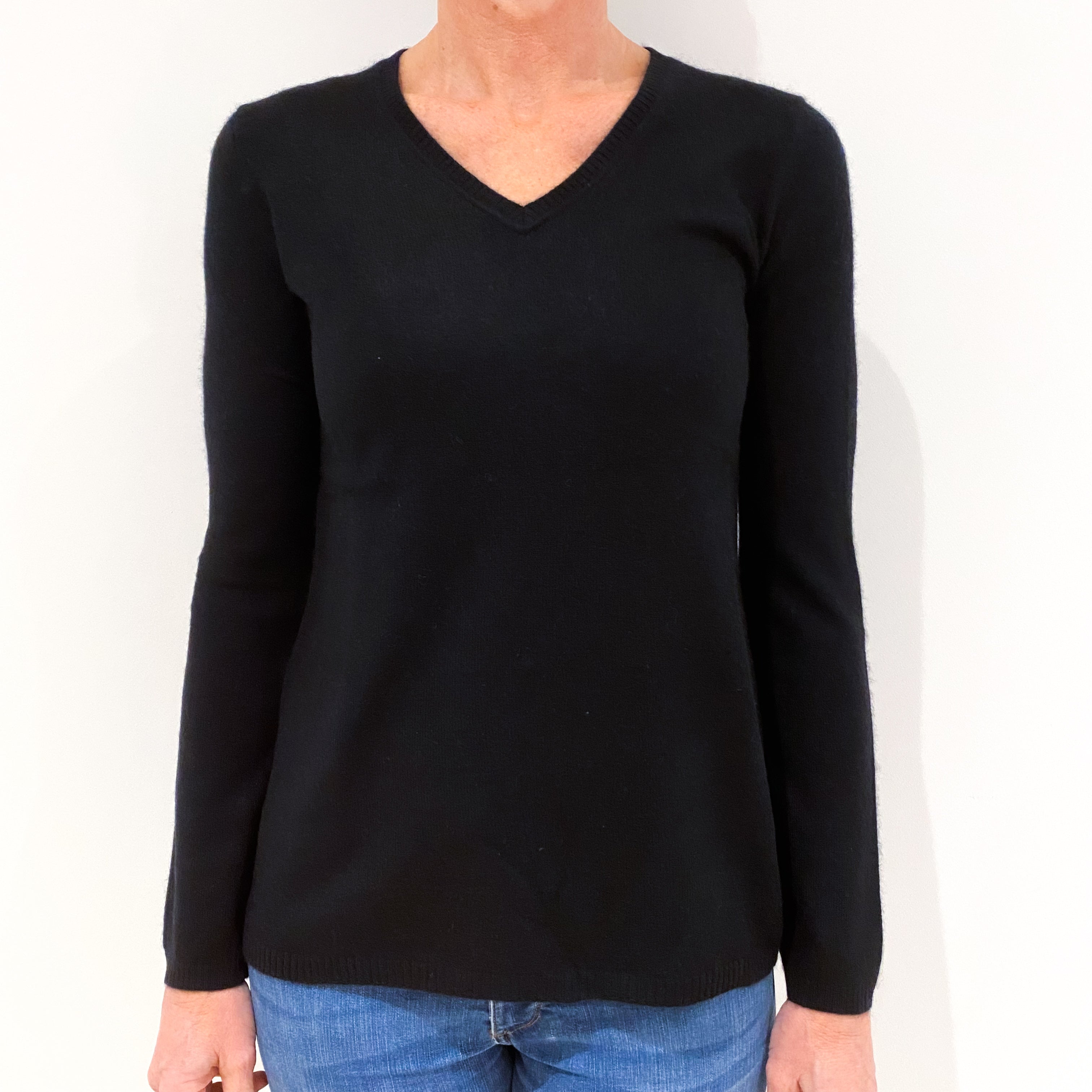 Black Cashmere V-Neck Jumper Small