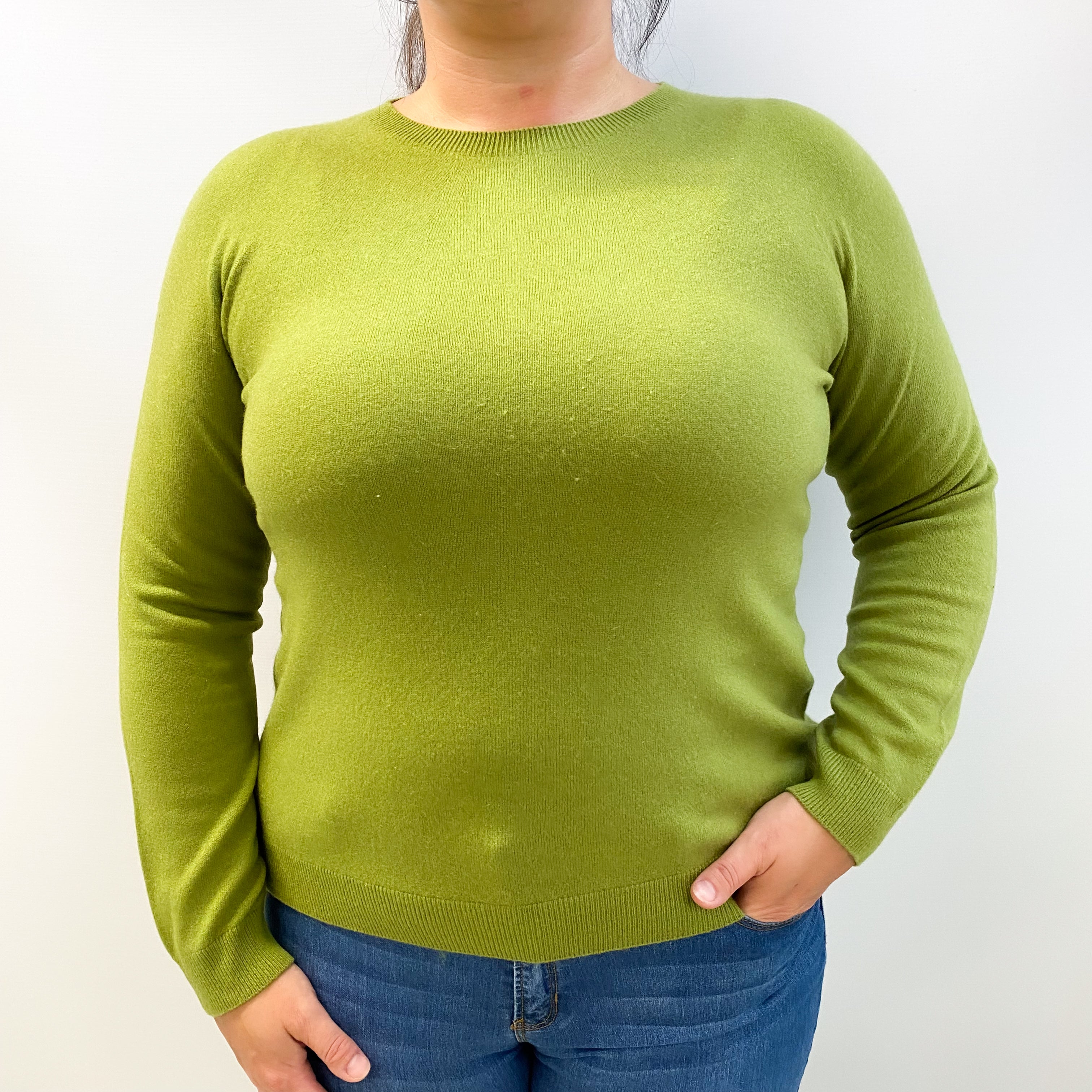 Olive Green Cashmere Crew Neck Jumper Large
