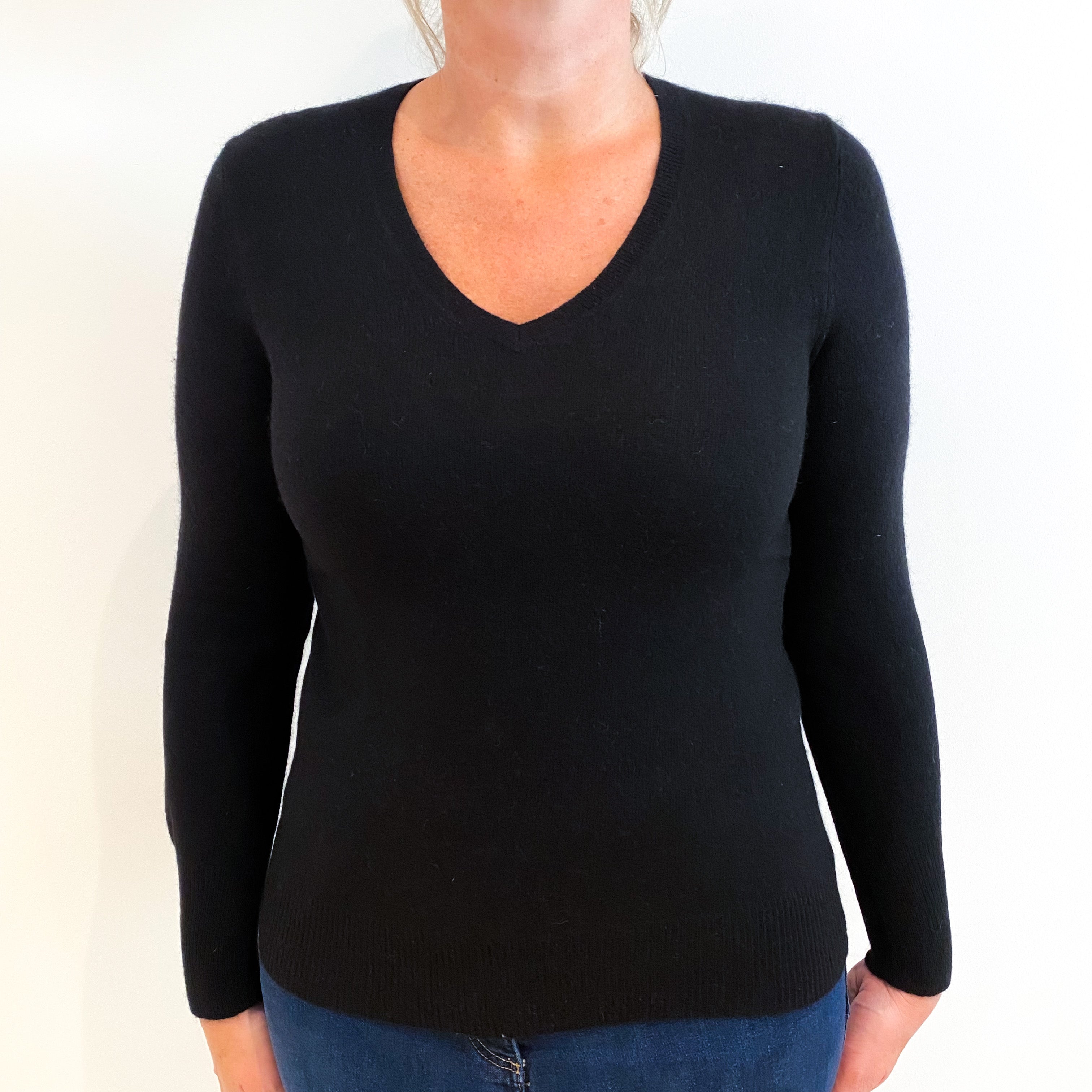 Black Cashmere V-Neck Jumper Large Petite