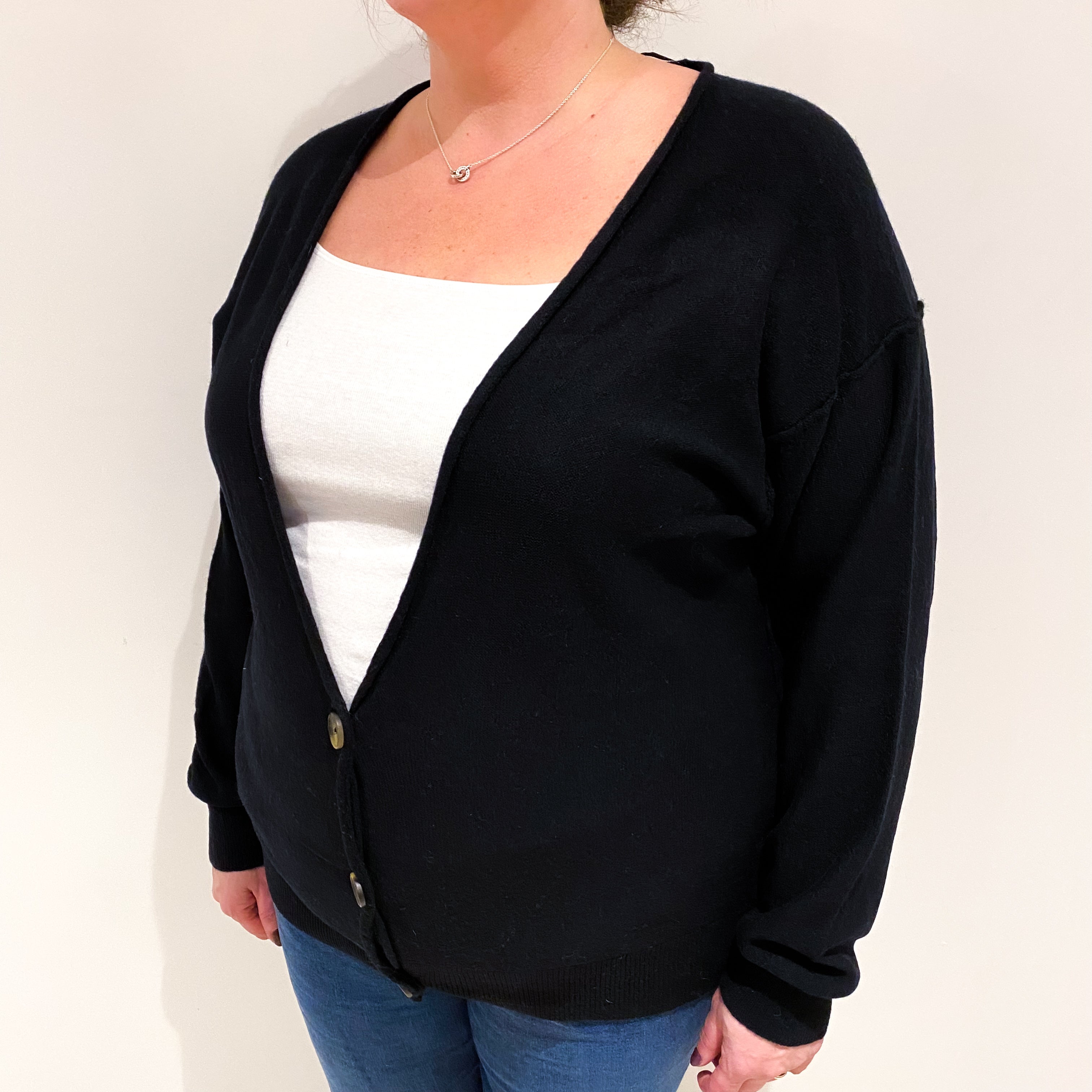 Black Cashmere V Neck Cardigan Extra Large