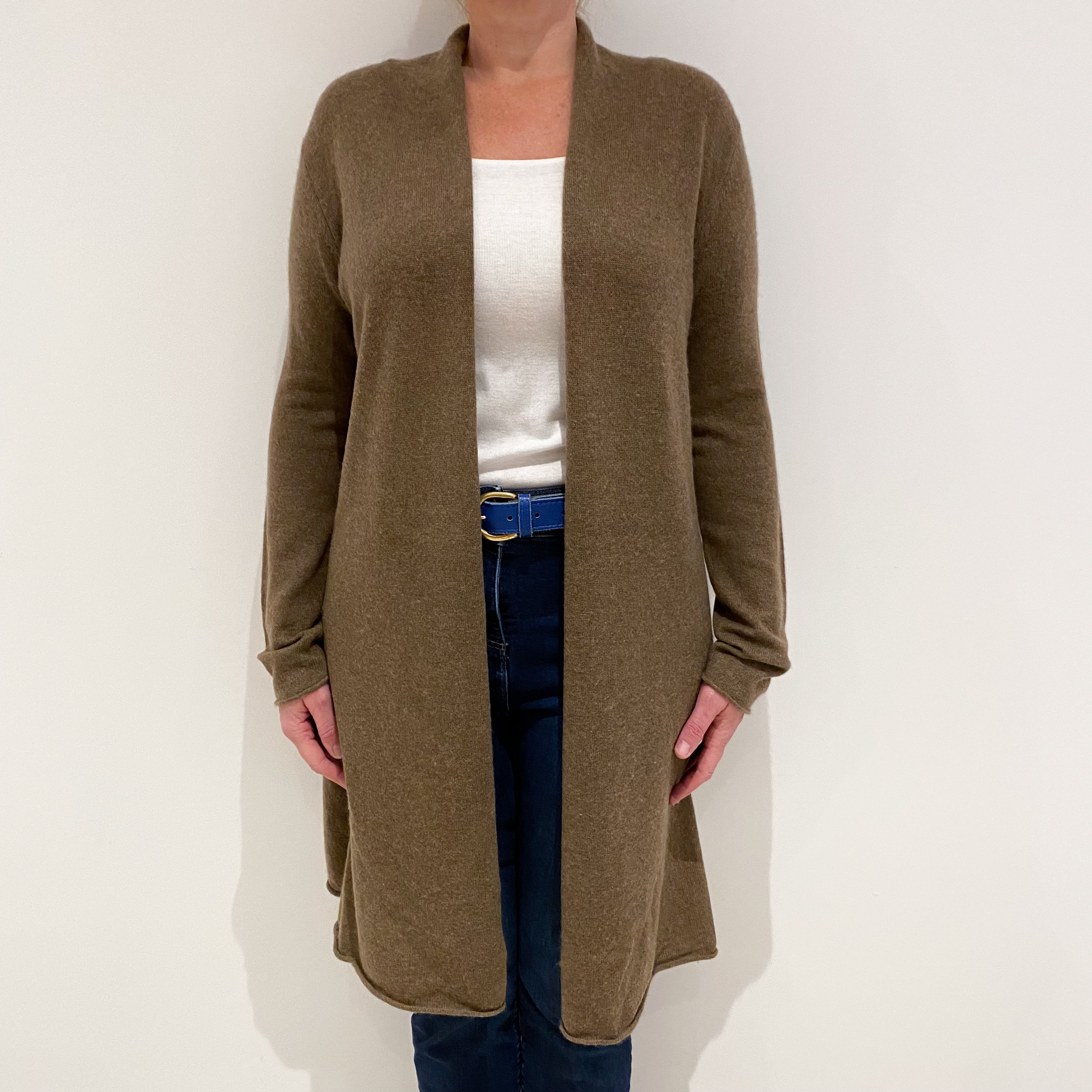 Toffee Brown Cashmere Edge to Edge Cardigan Large