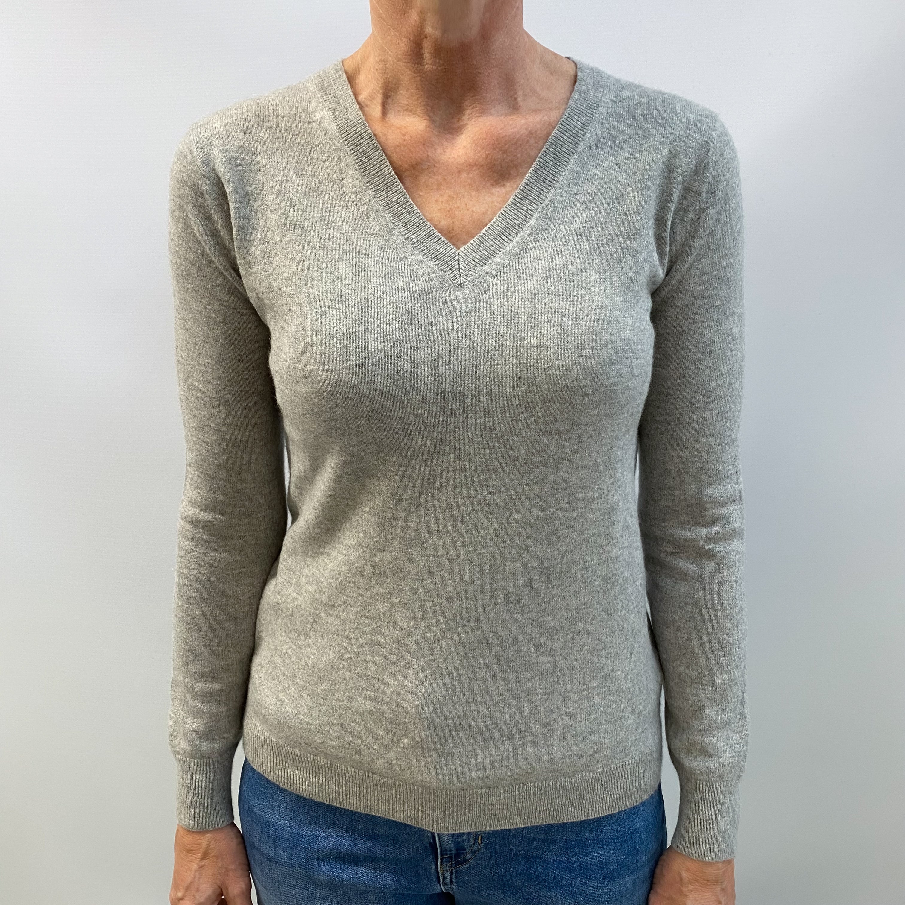 Smoke Grey Cashmere V Neck Jumper Small