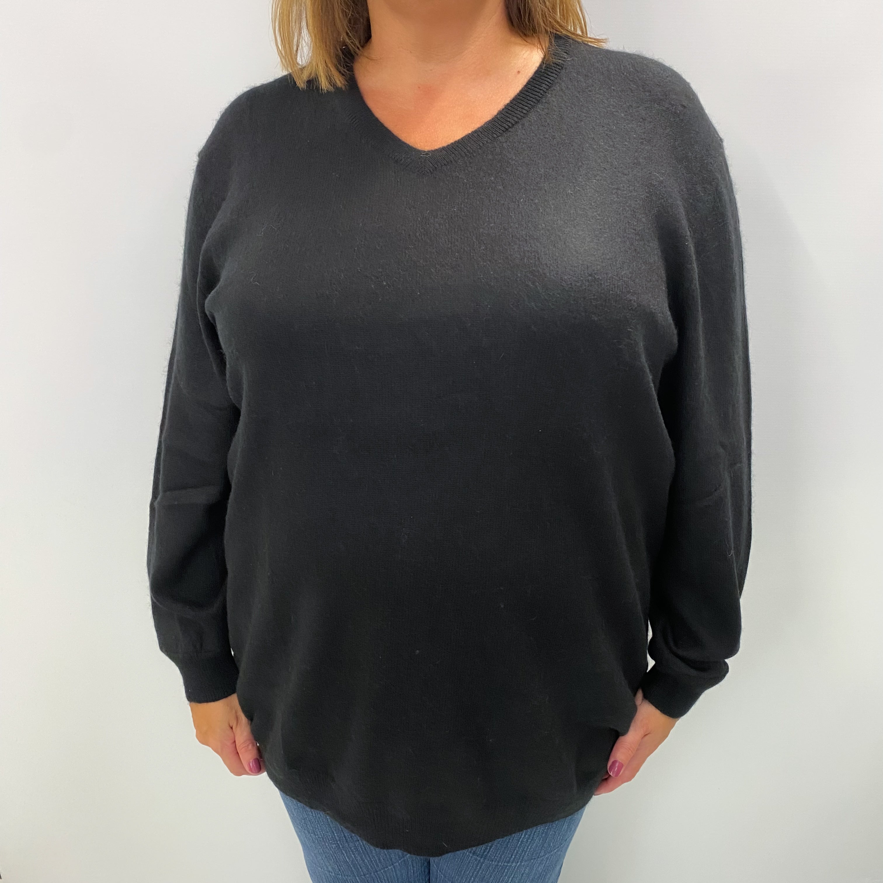 Black Cashmere V Neck Jumper Extra Large