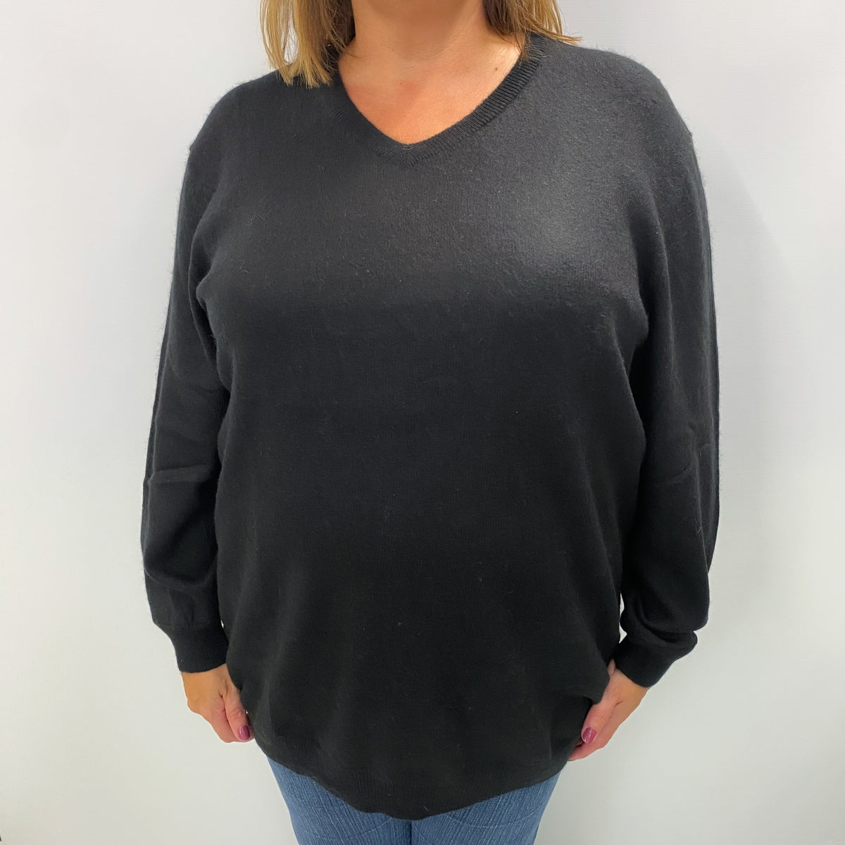Black Cashmere V Neck Jumper Extra Large