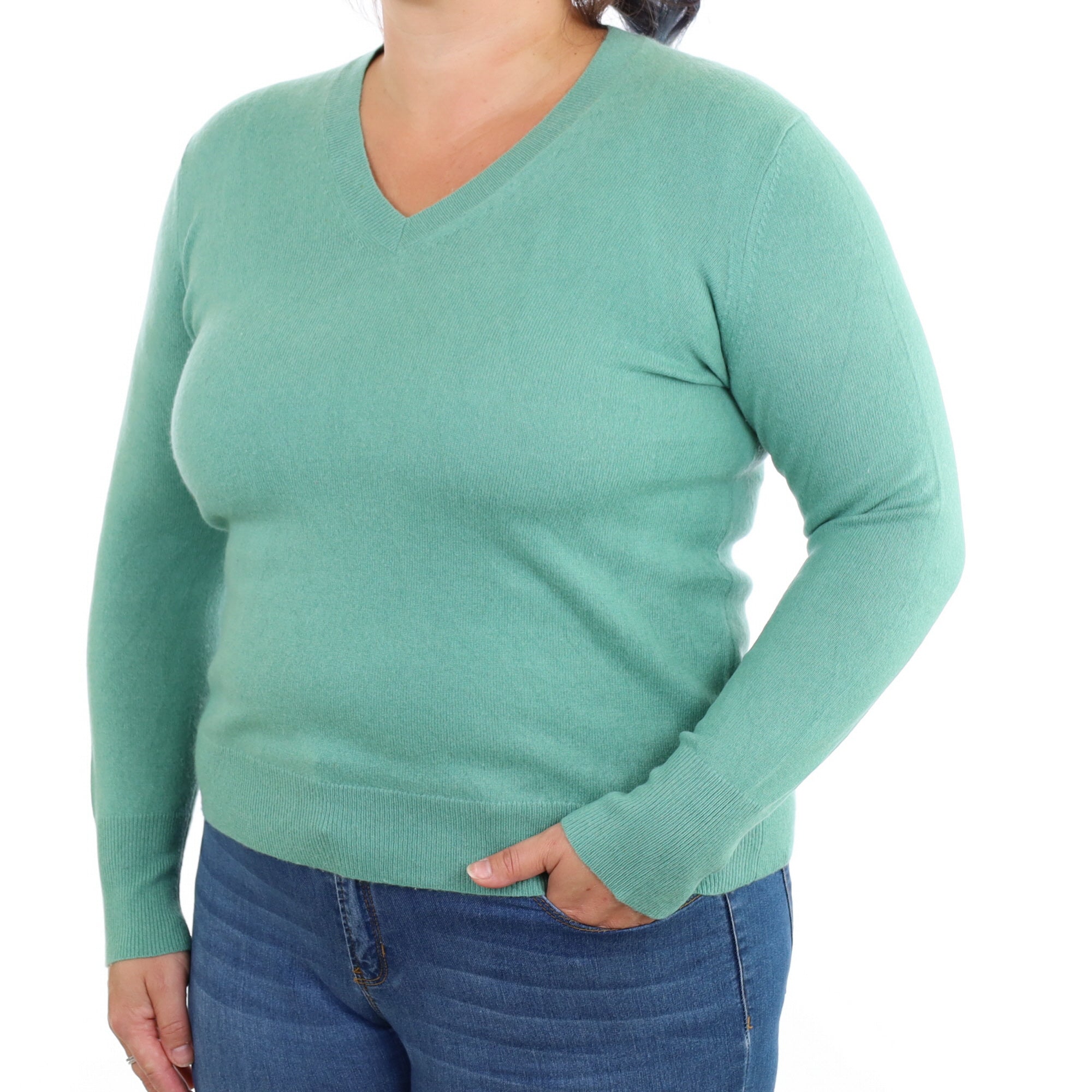 Everglade Green Cashmere V Neck Jumper Large