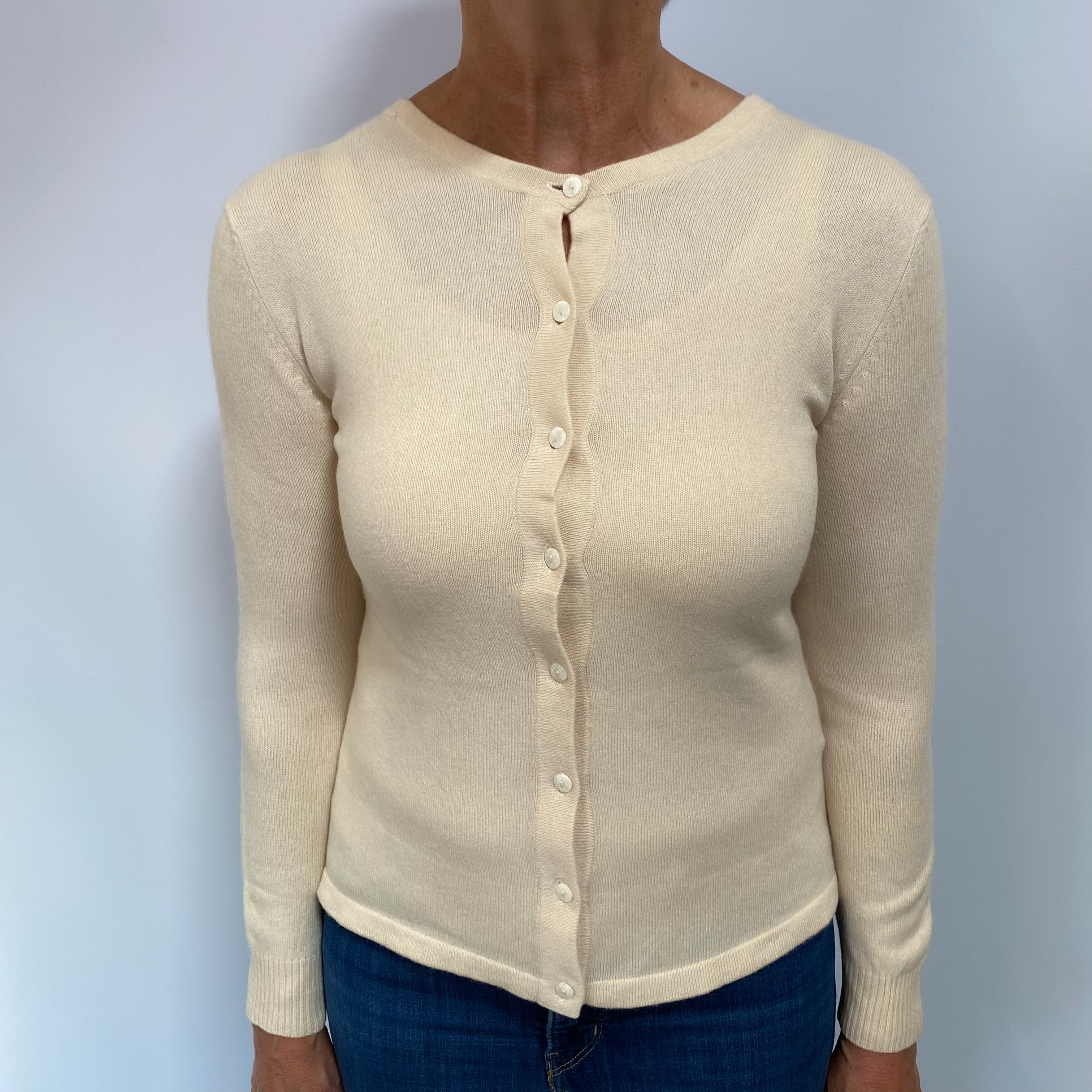 Buttermilk Cream Cashmere Crew Neck Cardigan Medium