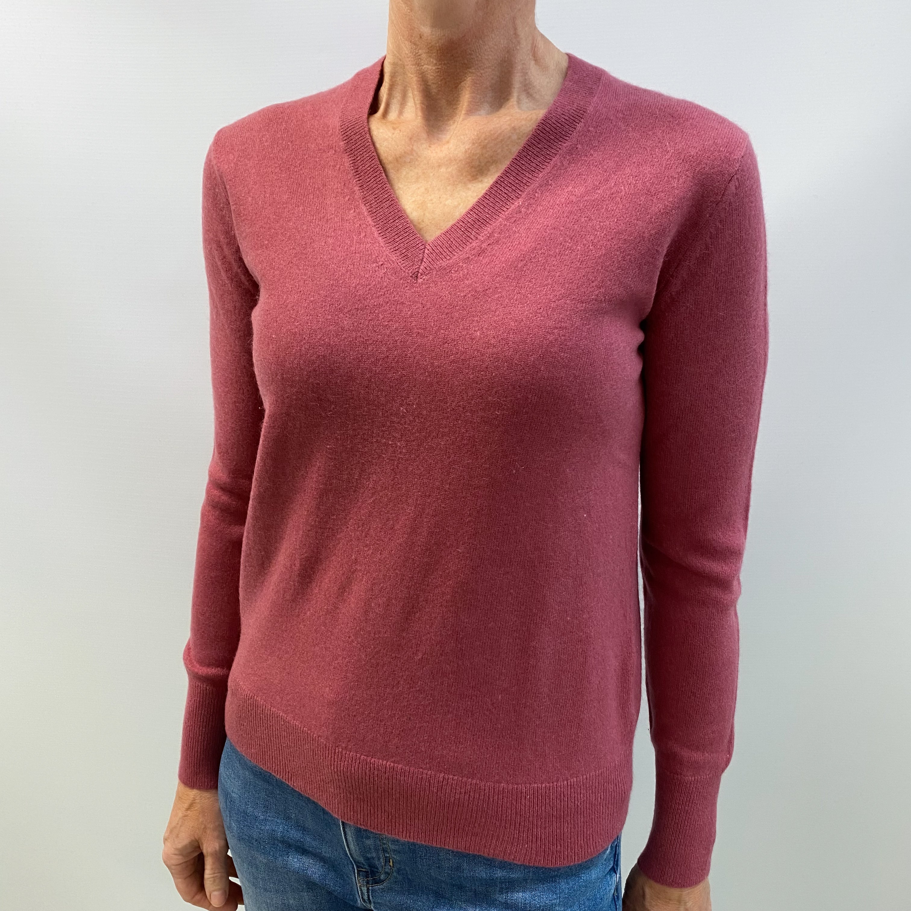 Dusky Rose Cashmere V Neck Jumper Small