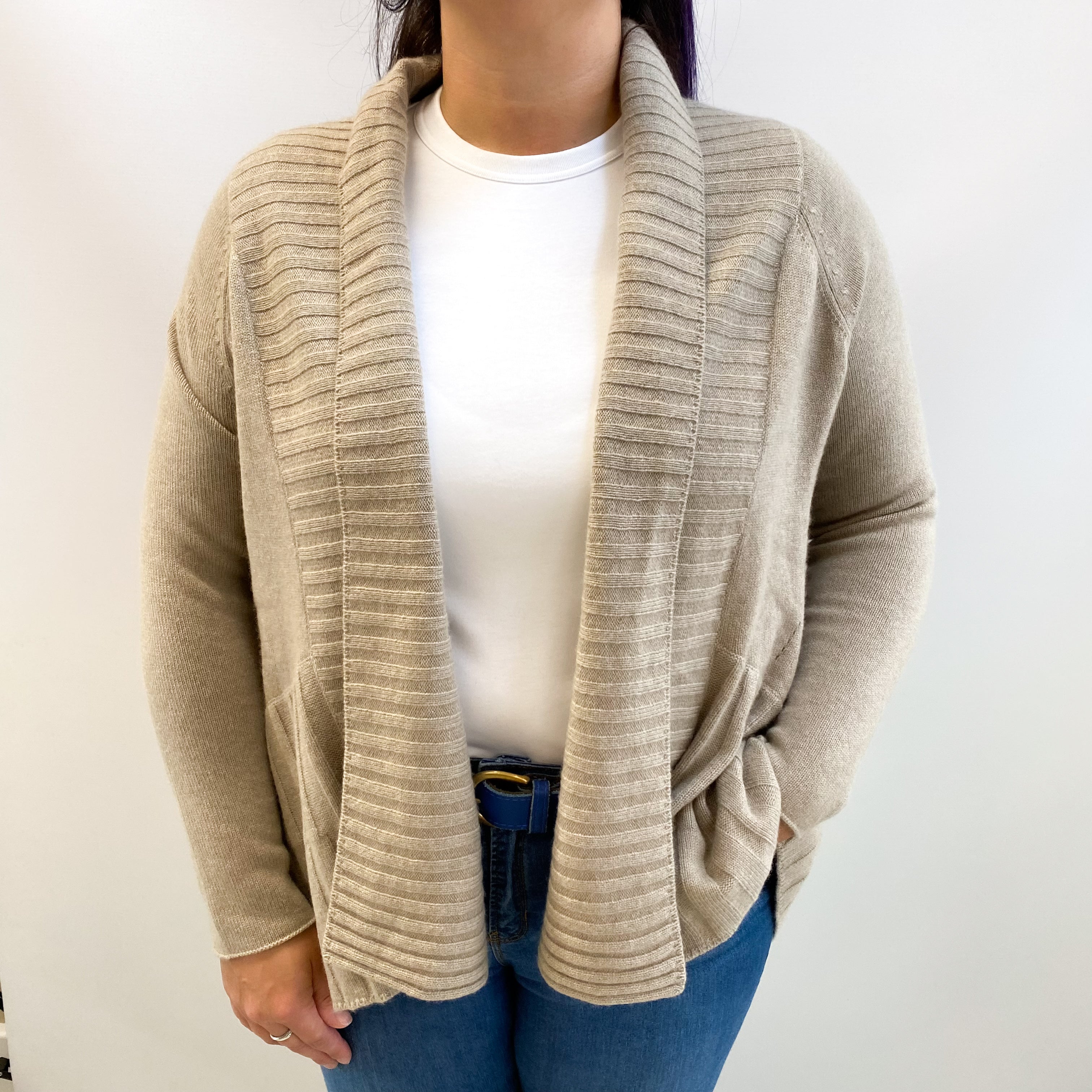 Fawn Brown Cashmere Waterfall Cardigan Large