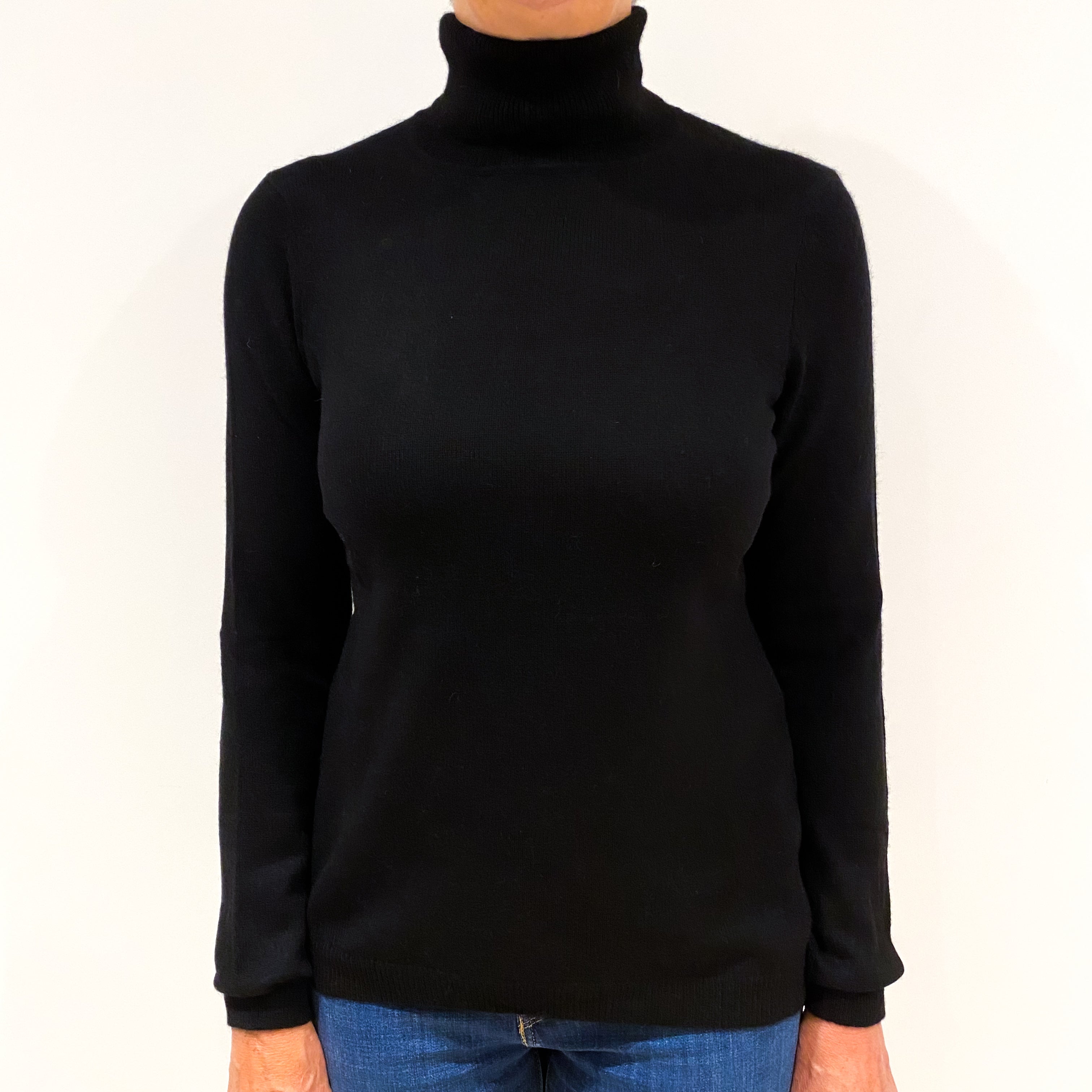 Black Cashmere Polo Neck Jumper Medium
