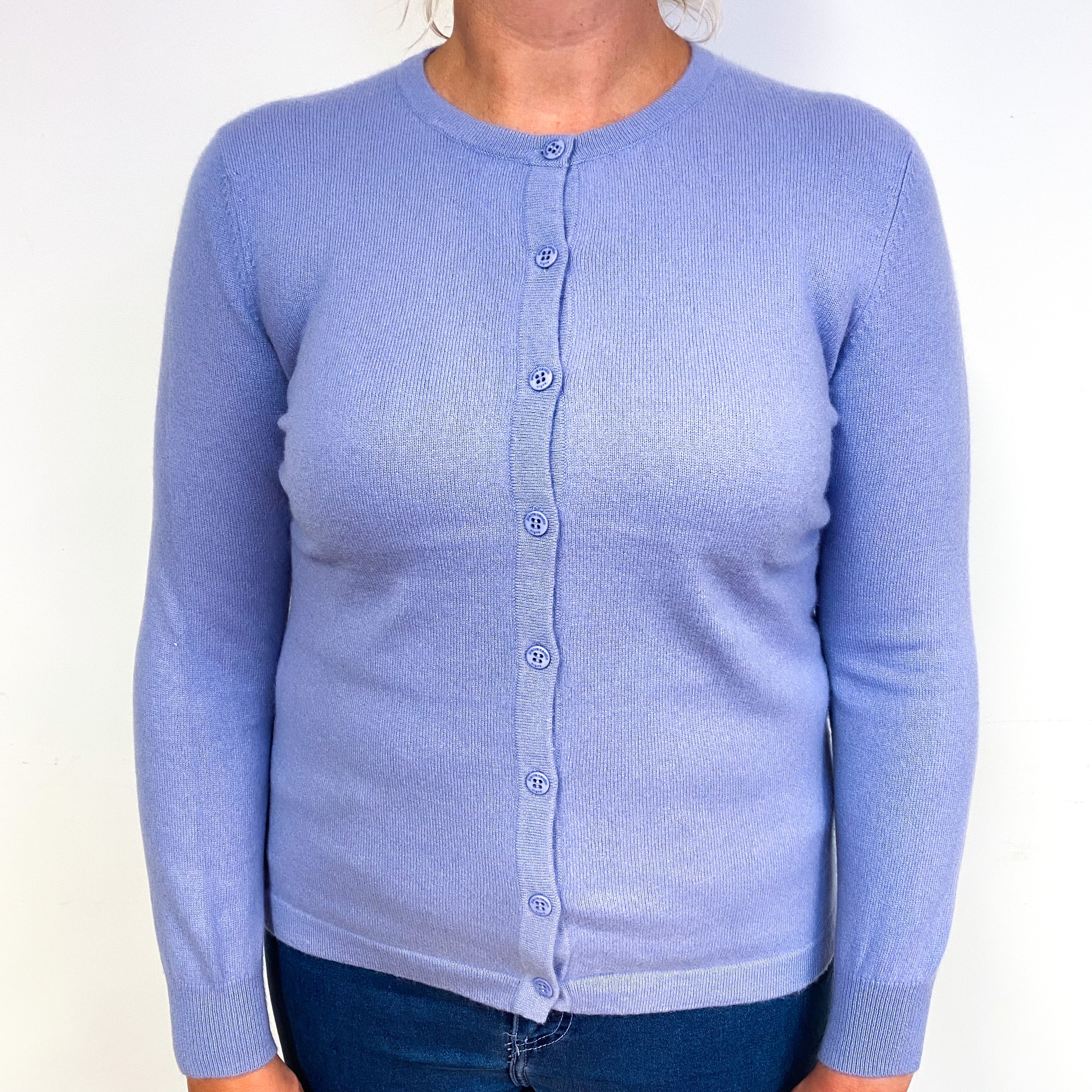 Pale Blue Purple Cashmere Crew Neck Cardigan Large