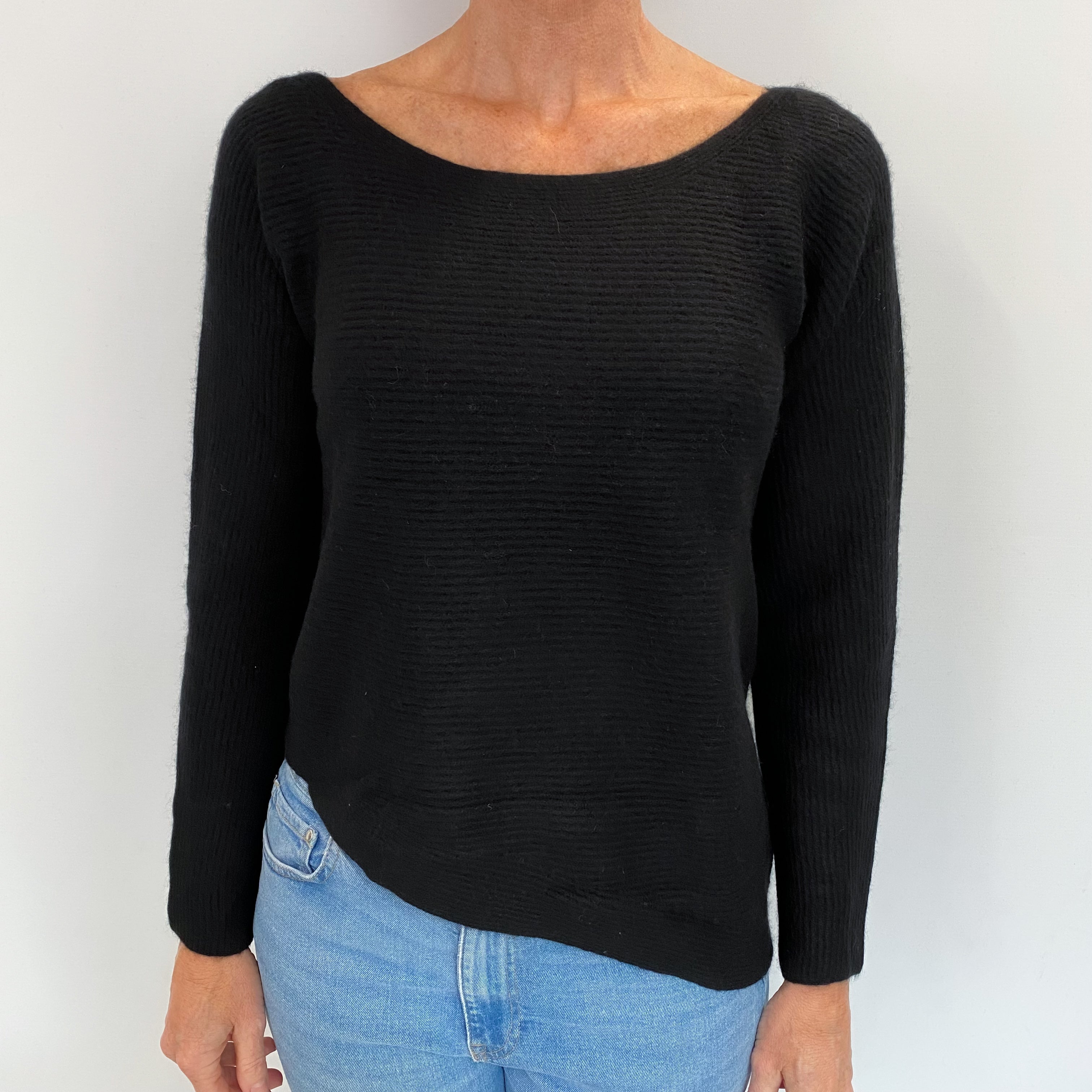 Black Cashmere Slash Neck Jumper Small