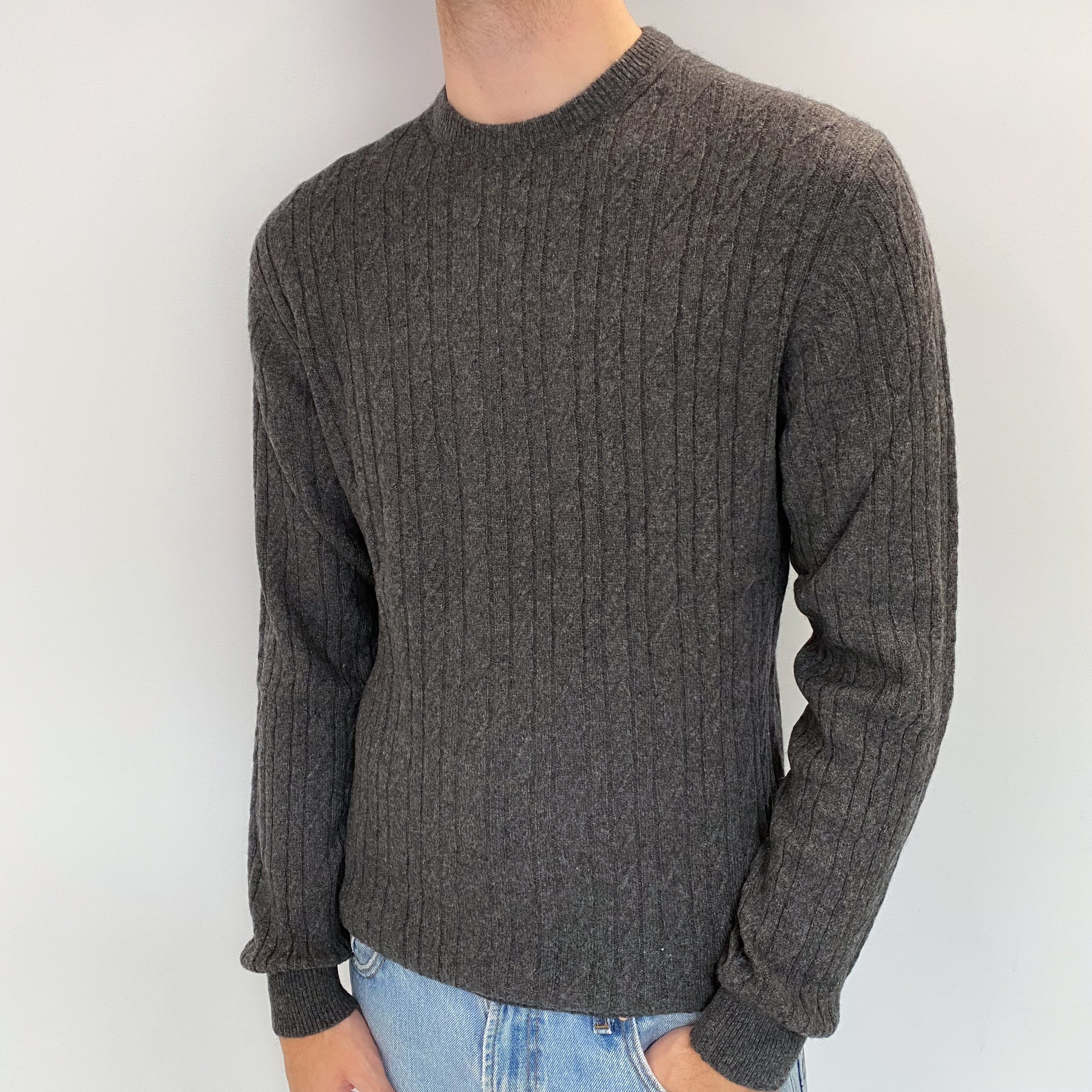 Men's Smoke Grey Cashmere Crew Neck Jumper Medium