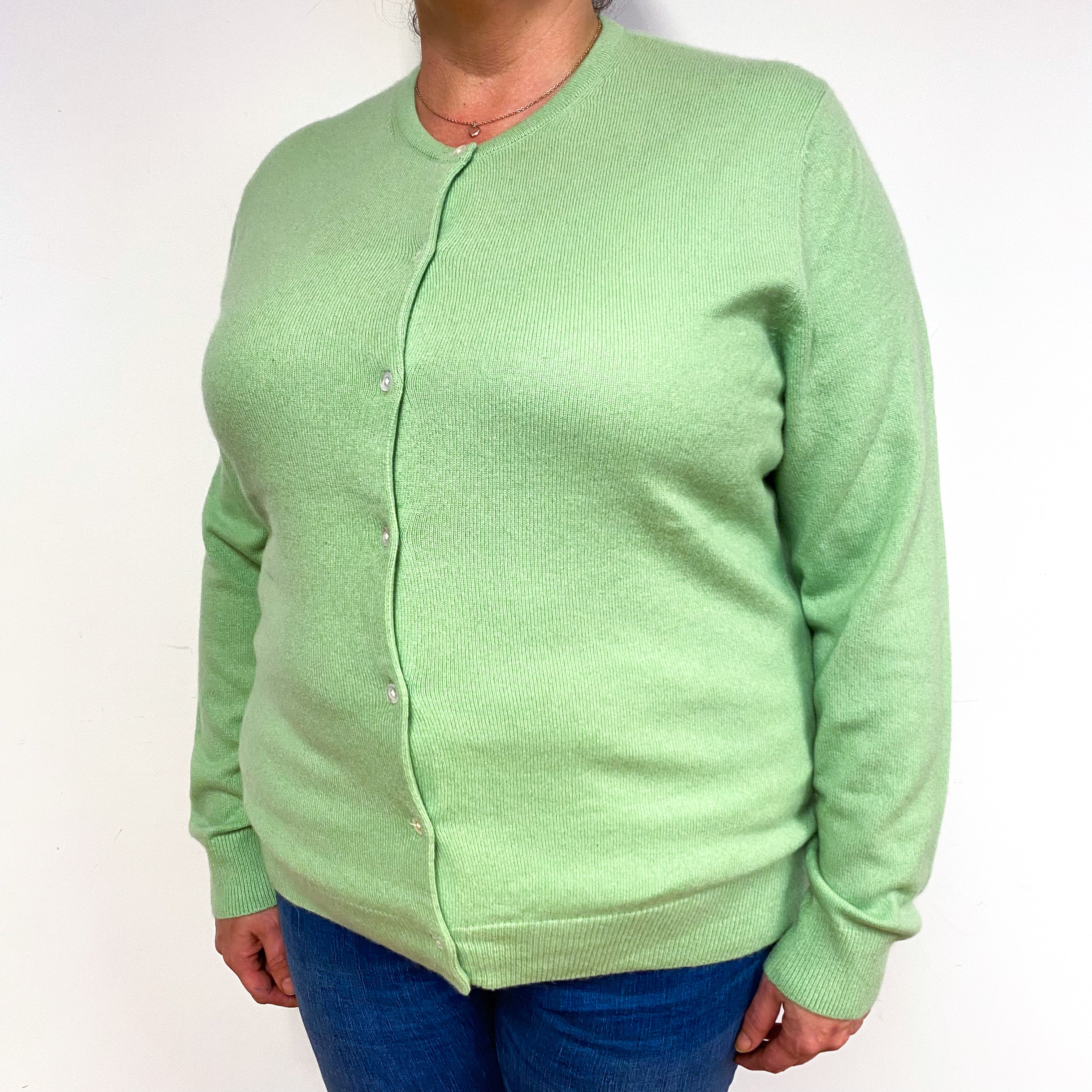 Hellebore Green Cashmere Crew Neck Cardigan Extra Large