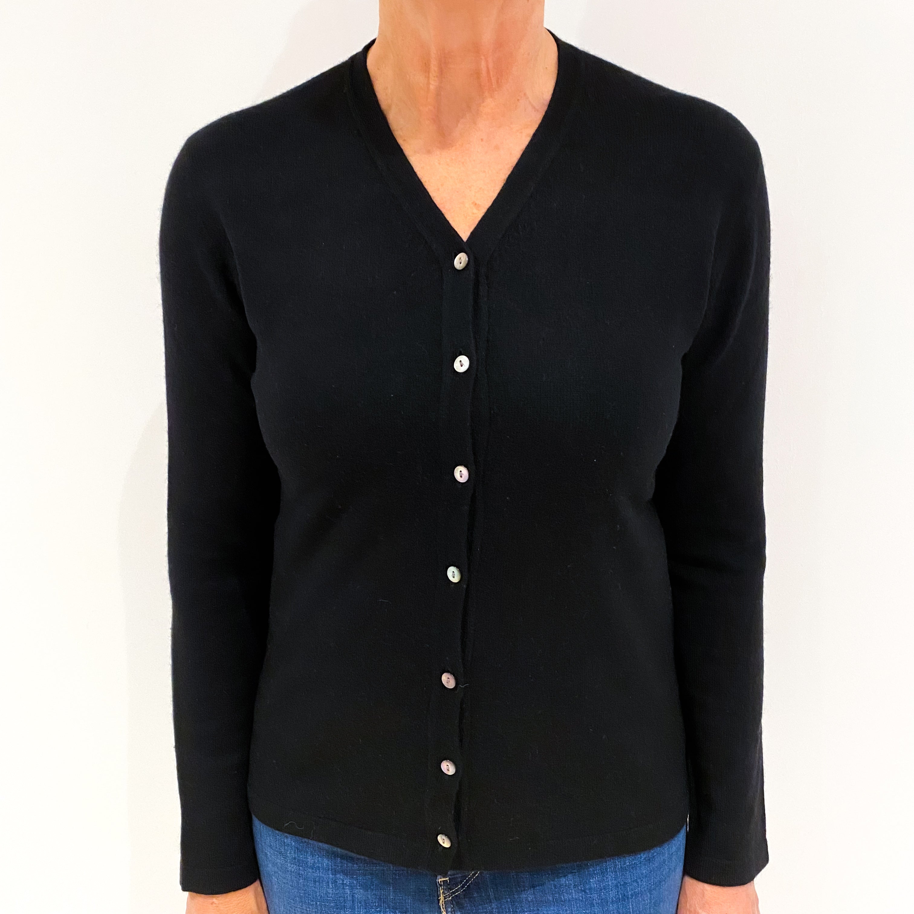 Black Cashmere V-neck Cardigan Medium