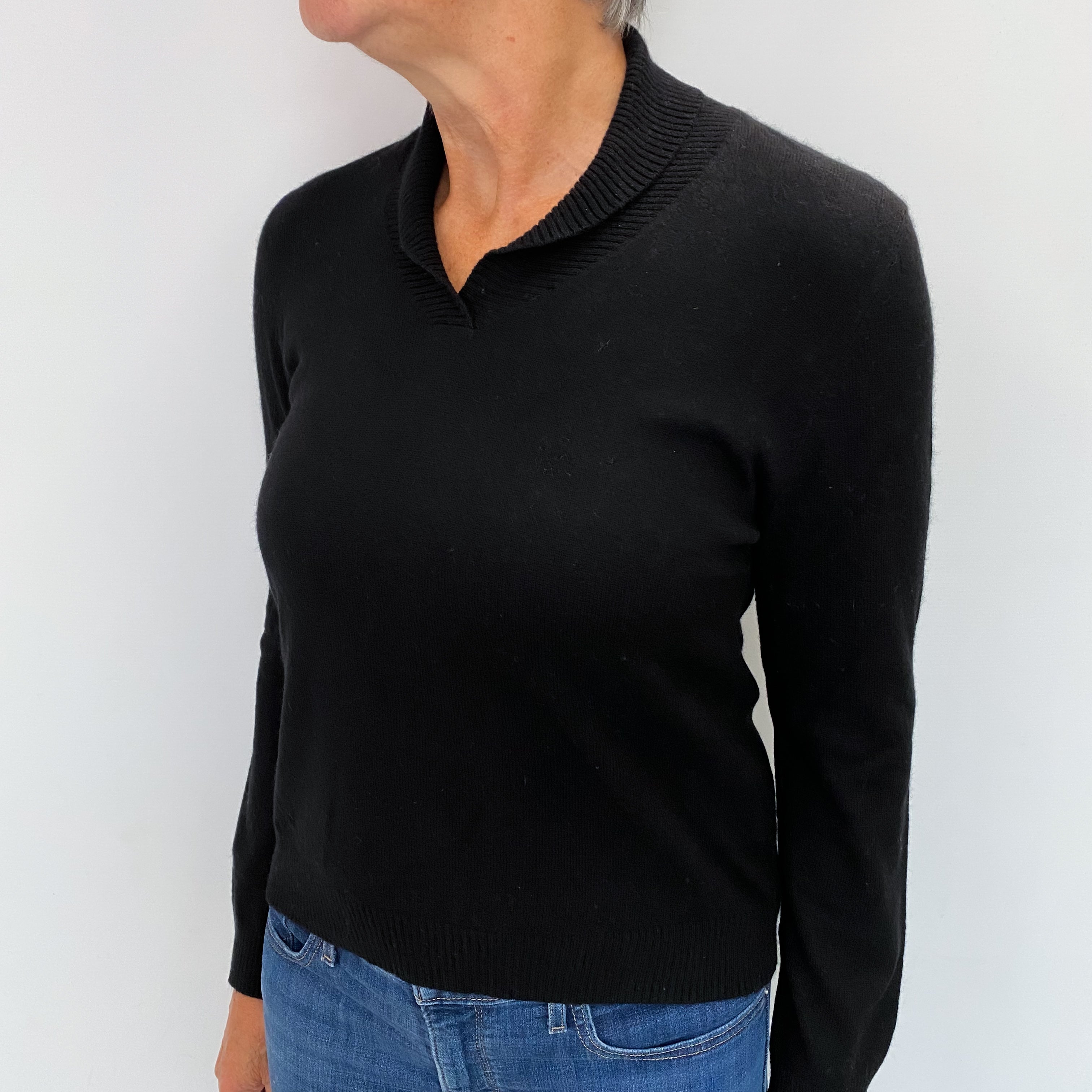 Black Cashmere Collared V Neck Jumper Medium