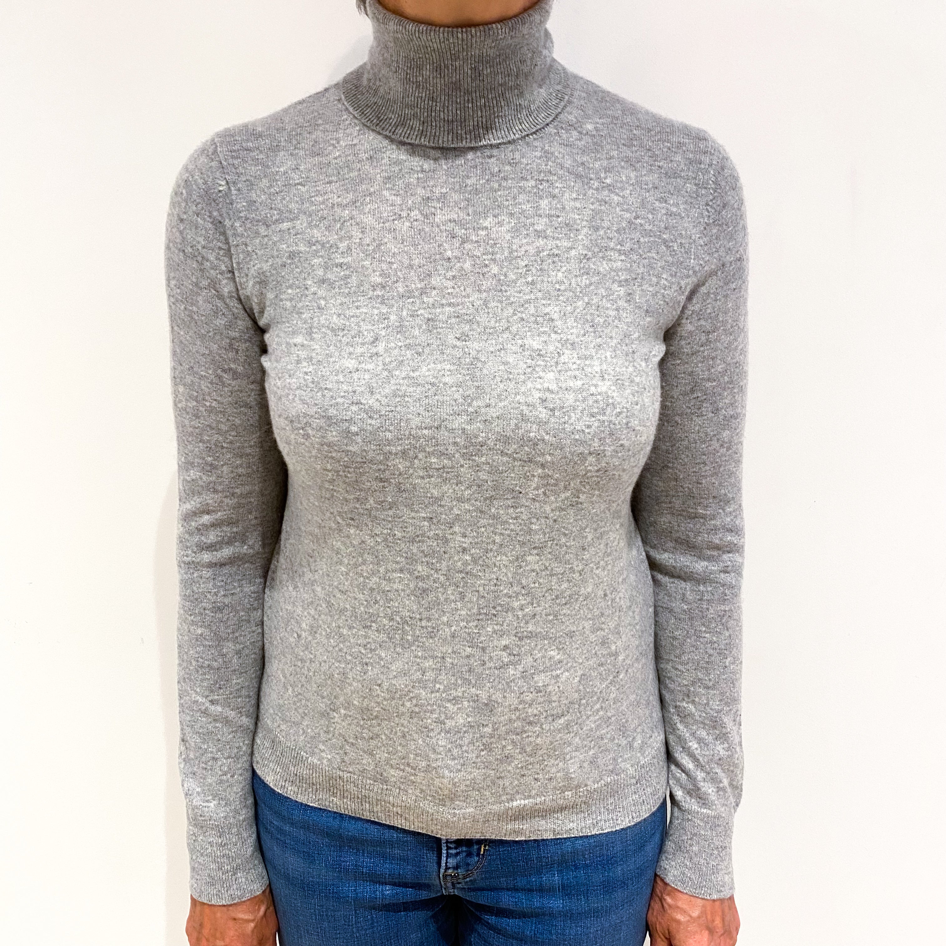 Smoke Grey Cashmere Polo Neck Jumper Medium