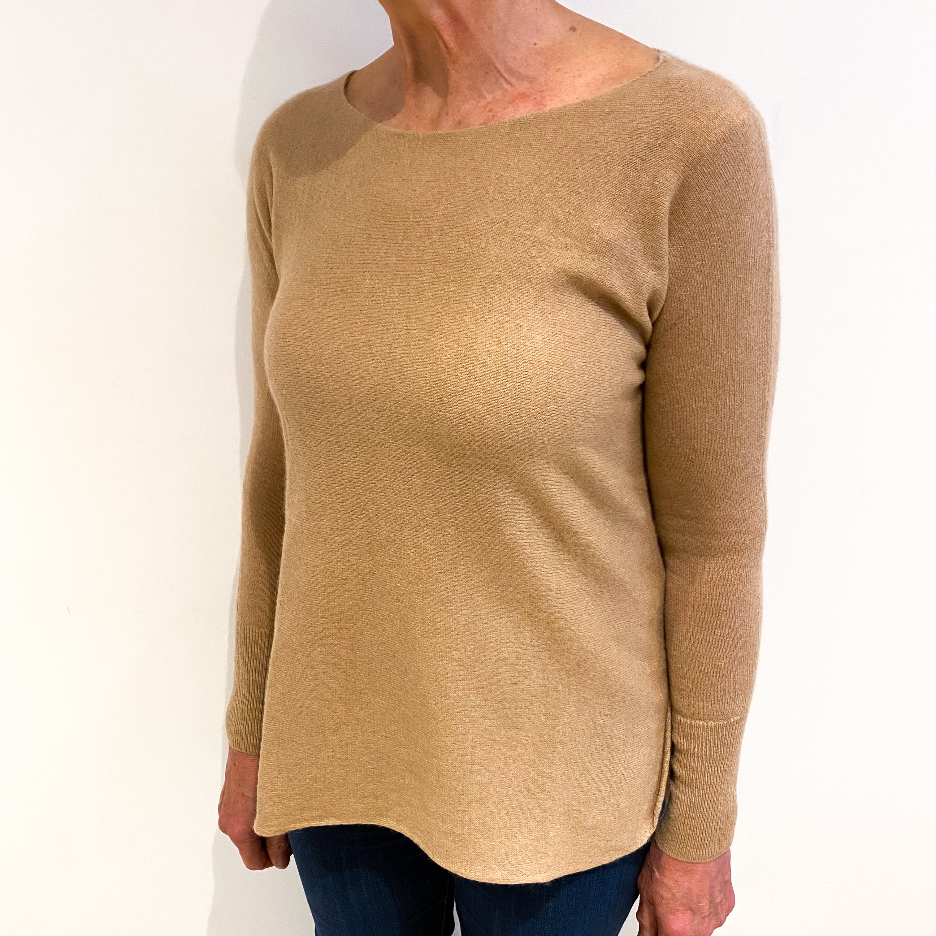 Caramel Brown Cashmere Slash Neck Jumper Medium