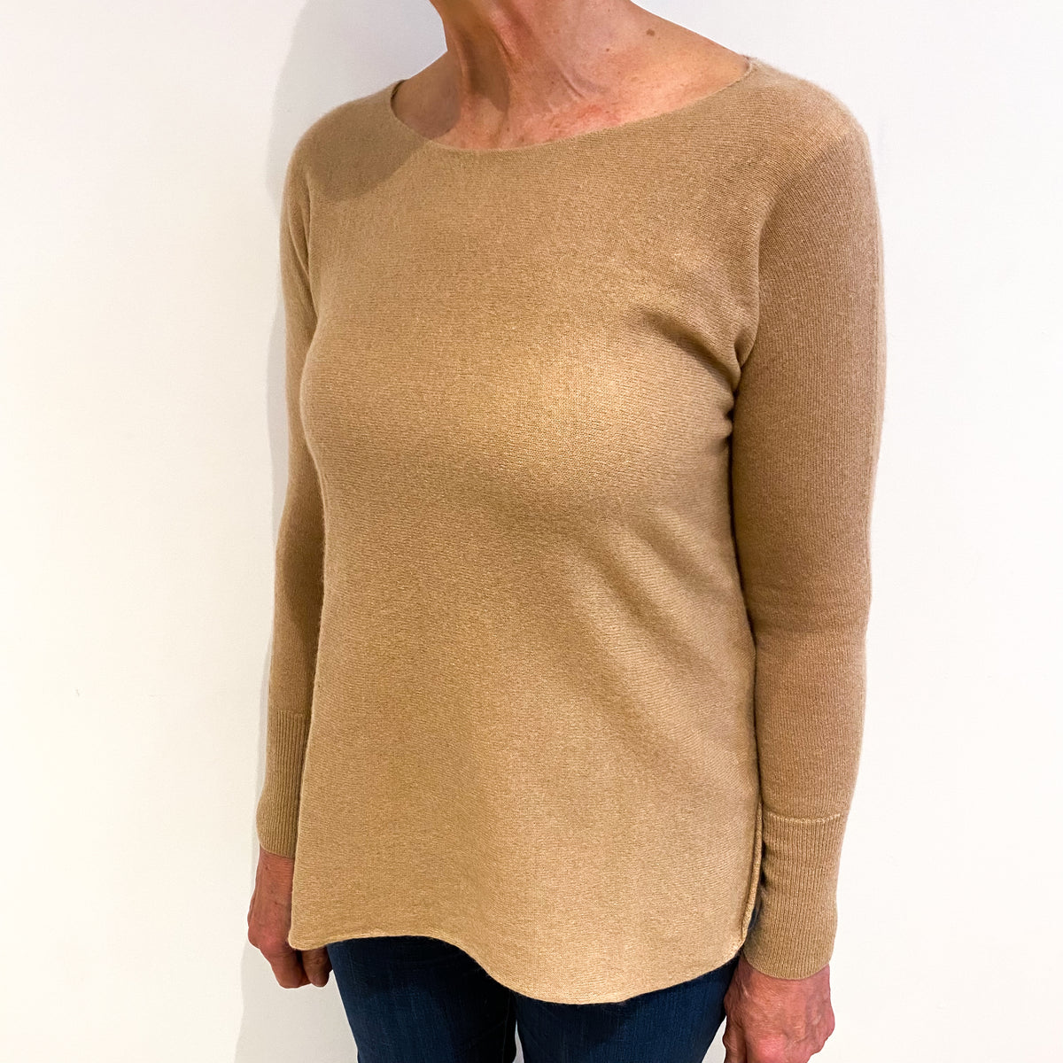 Caramel Brown Cashmere Slash Neck Jumper Medium