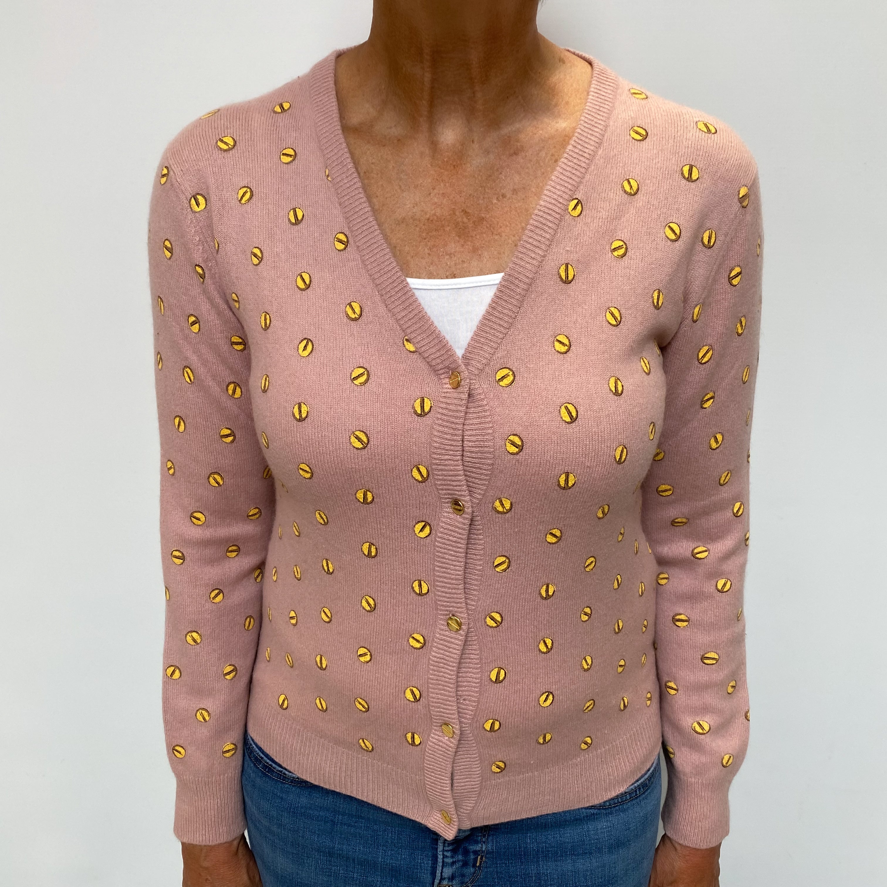 Borbonese Pink Patterned Cashmere V Neck Cardigan Medium
