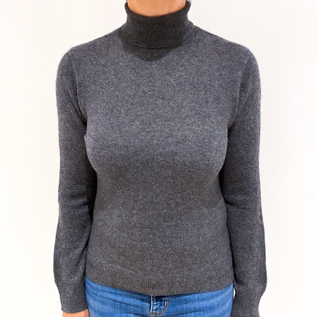 Slate Grey Cashmere Polo Neck Jumper Medium