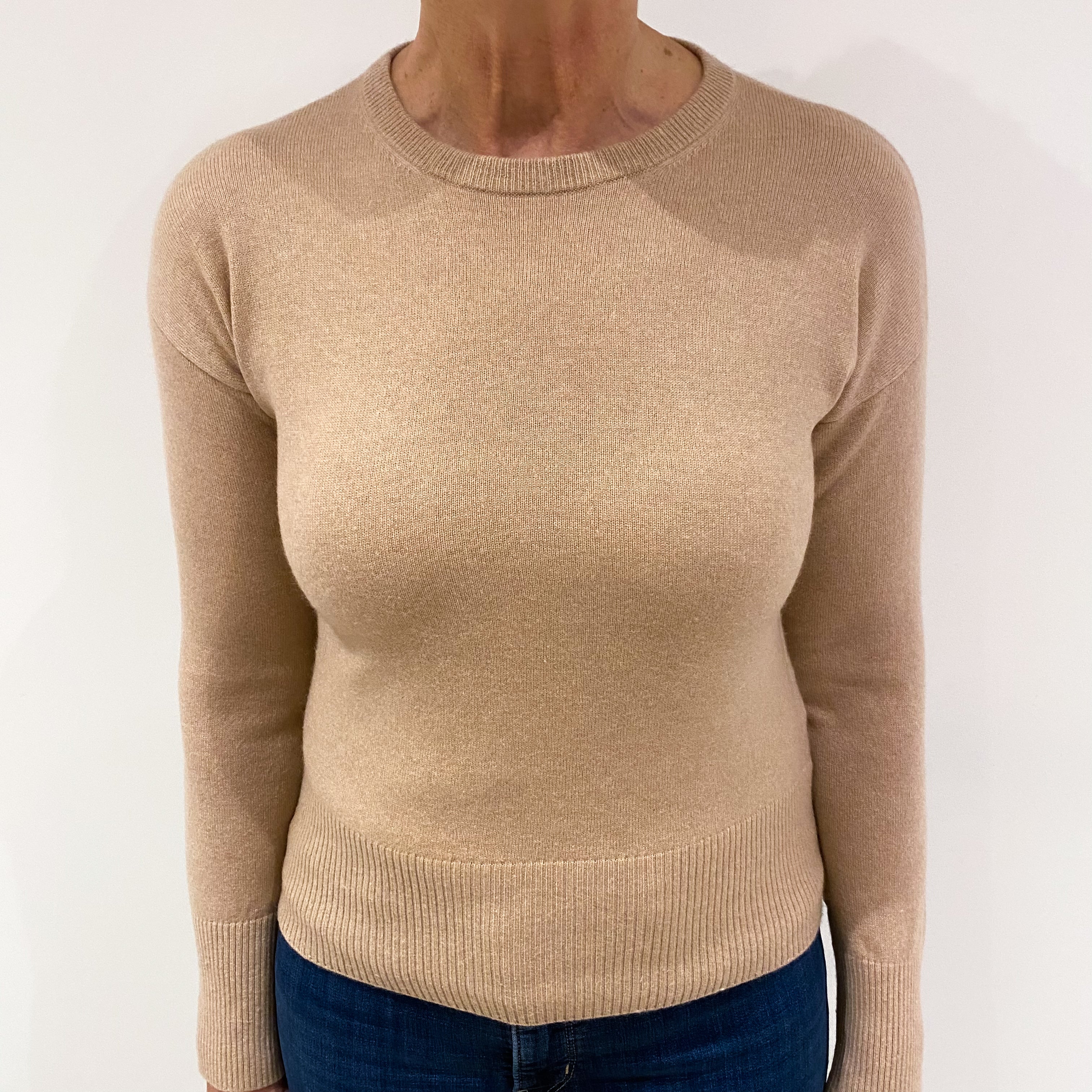 Buff Beige Cashmere Crew Neck Jumper Medium