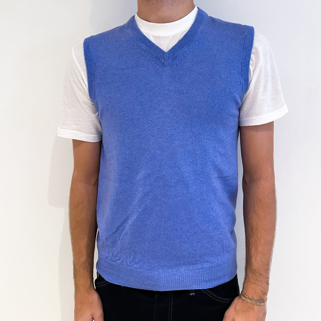 Men's Sky Blue Cashmere V-Neck Tank Top Medium