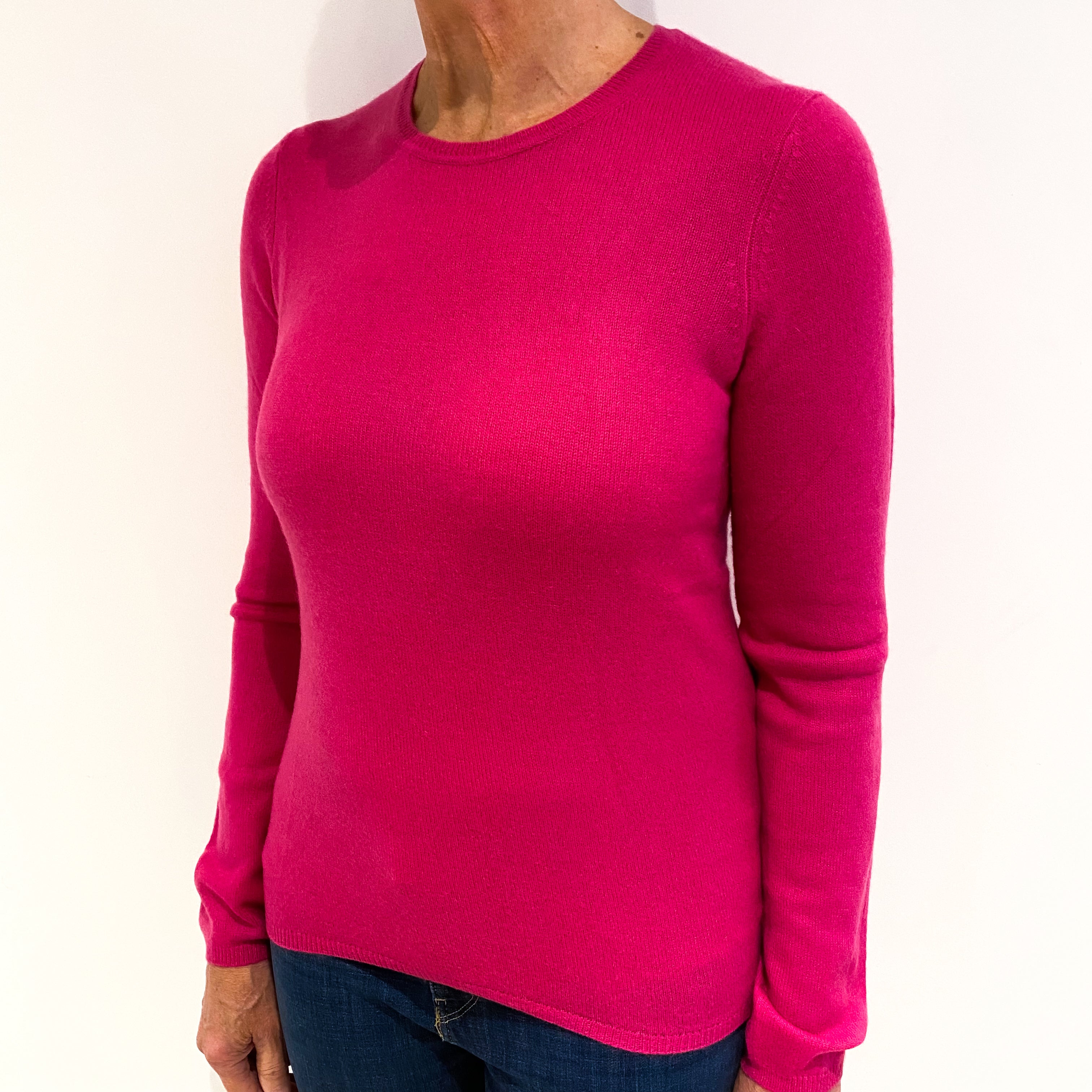 Fuchsia Pink Cashmere Crew Neck Jumper Medium