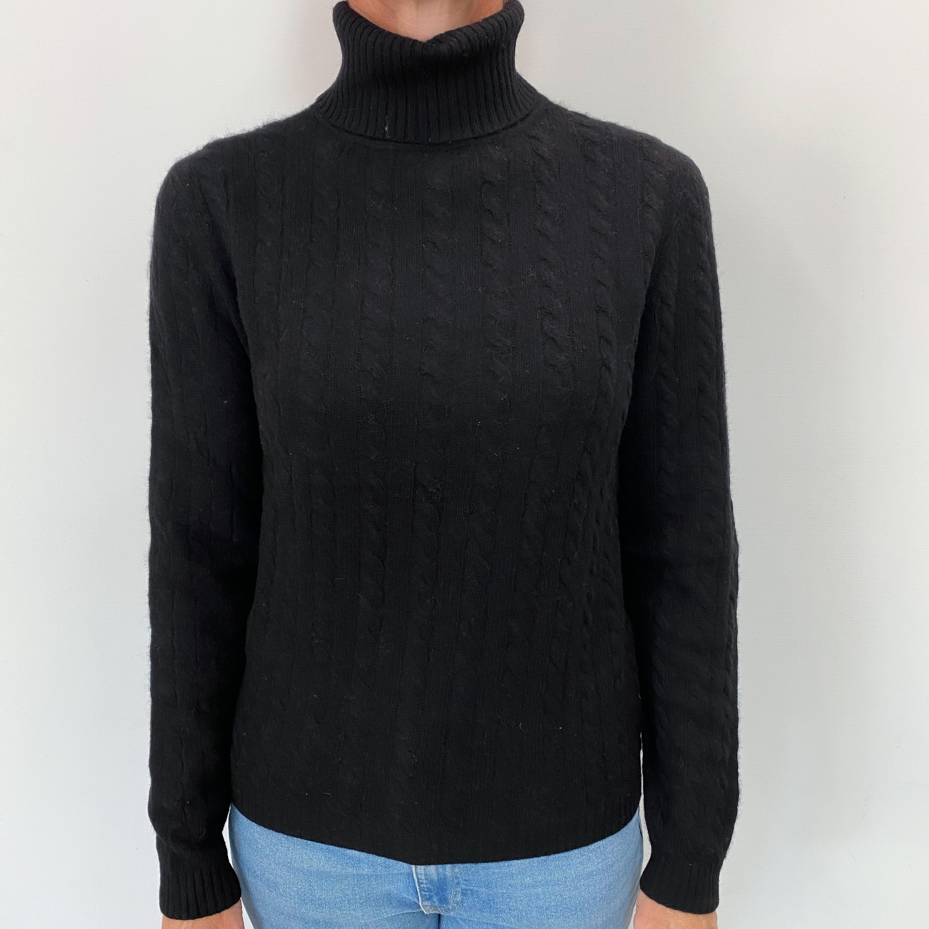 Black Cashmere Polo Neck Jumper Small