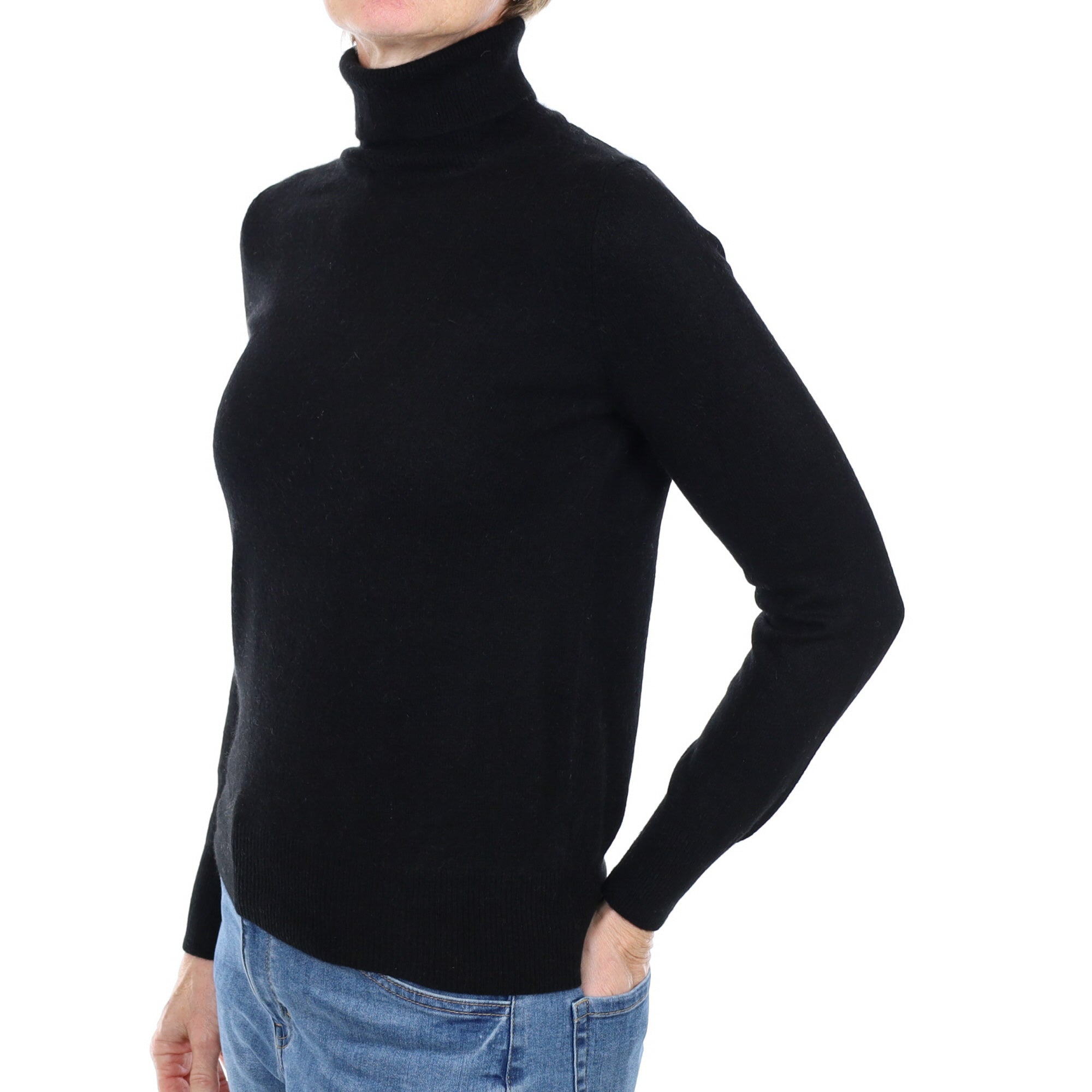 Black Cashmere Polo Neck Jumper Small