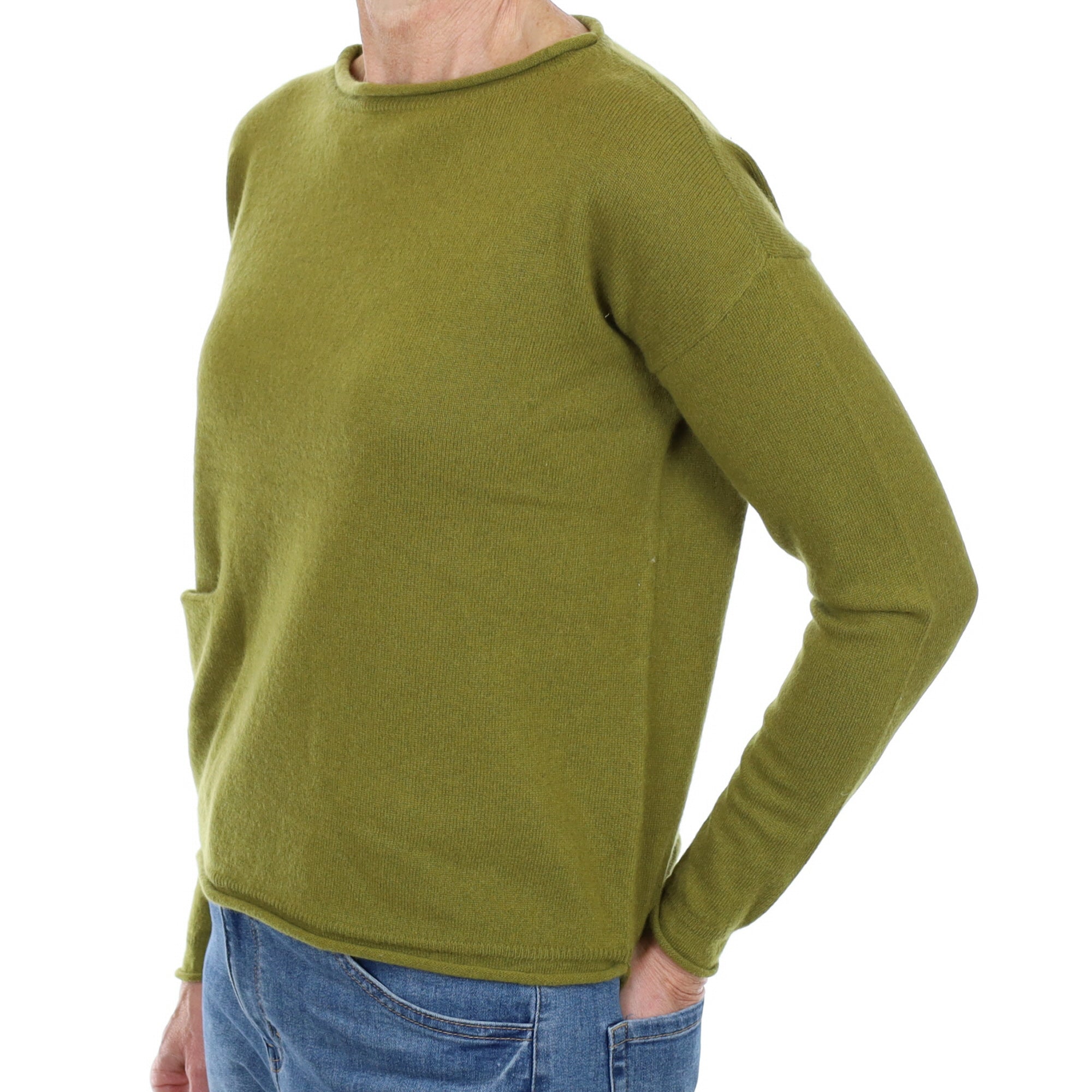 Moss Green Cashmere Crew Neck Jumper Small