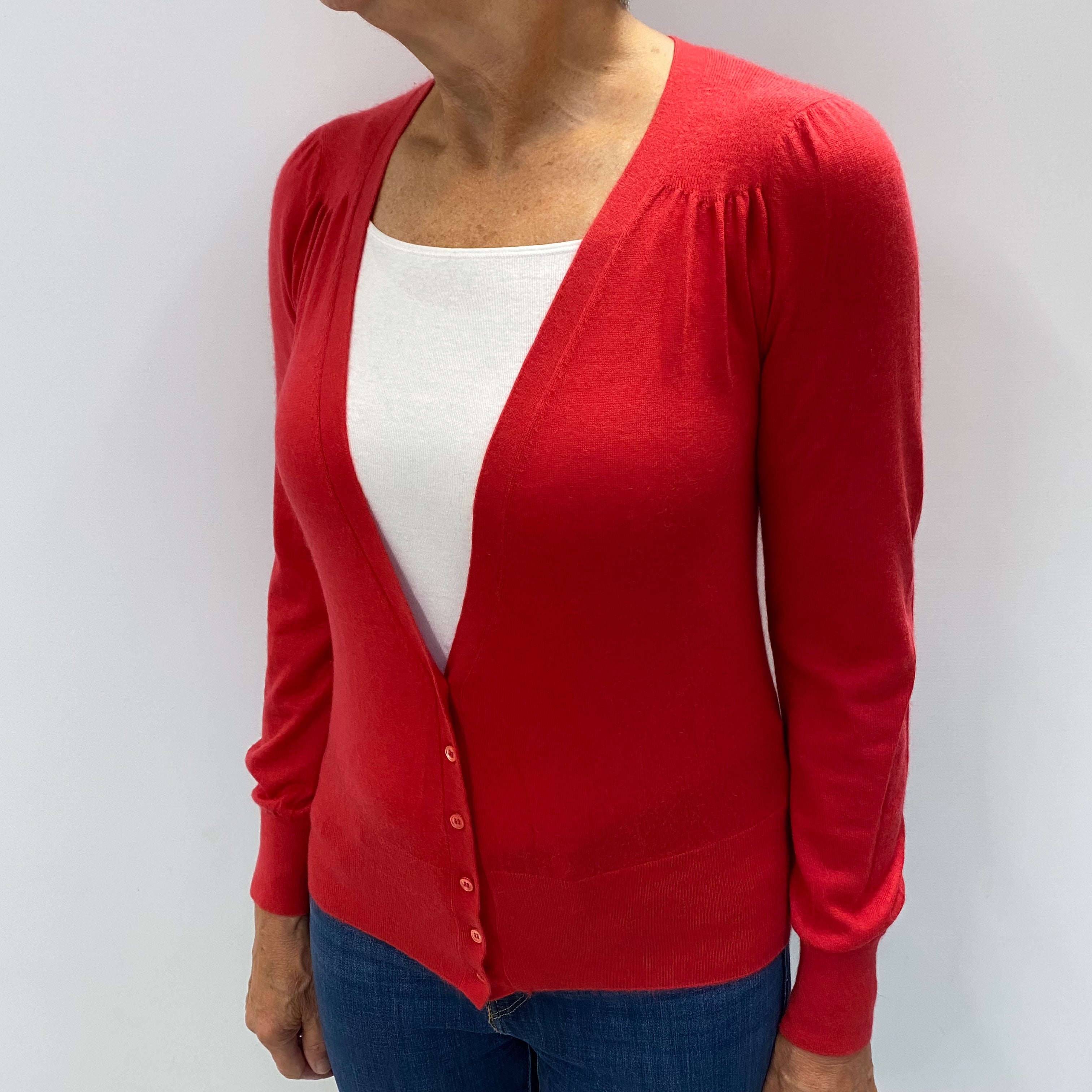 Eric Bompard Tomato Red Cashmere V Neck Cardigan Medium