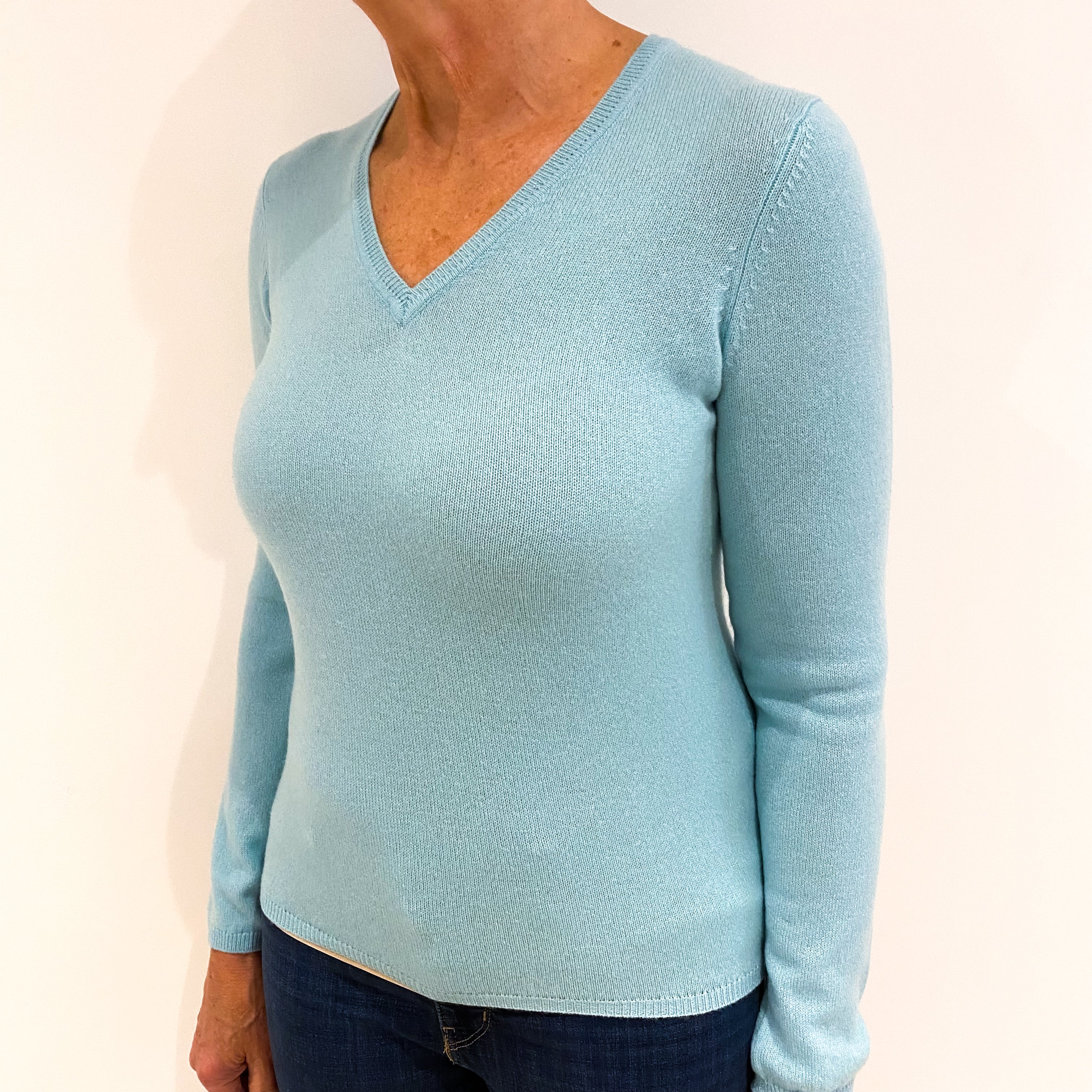 Opal Green Cashmere V-Neck Jumper Medium