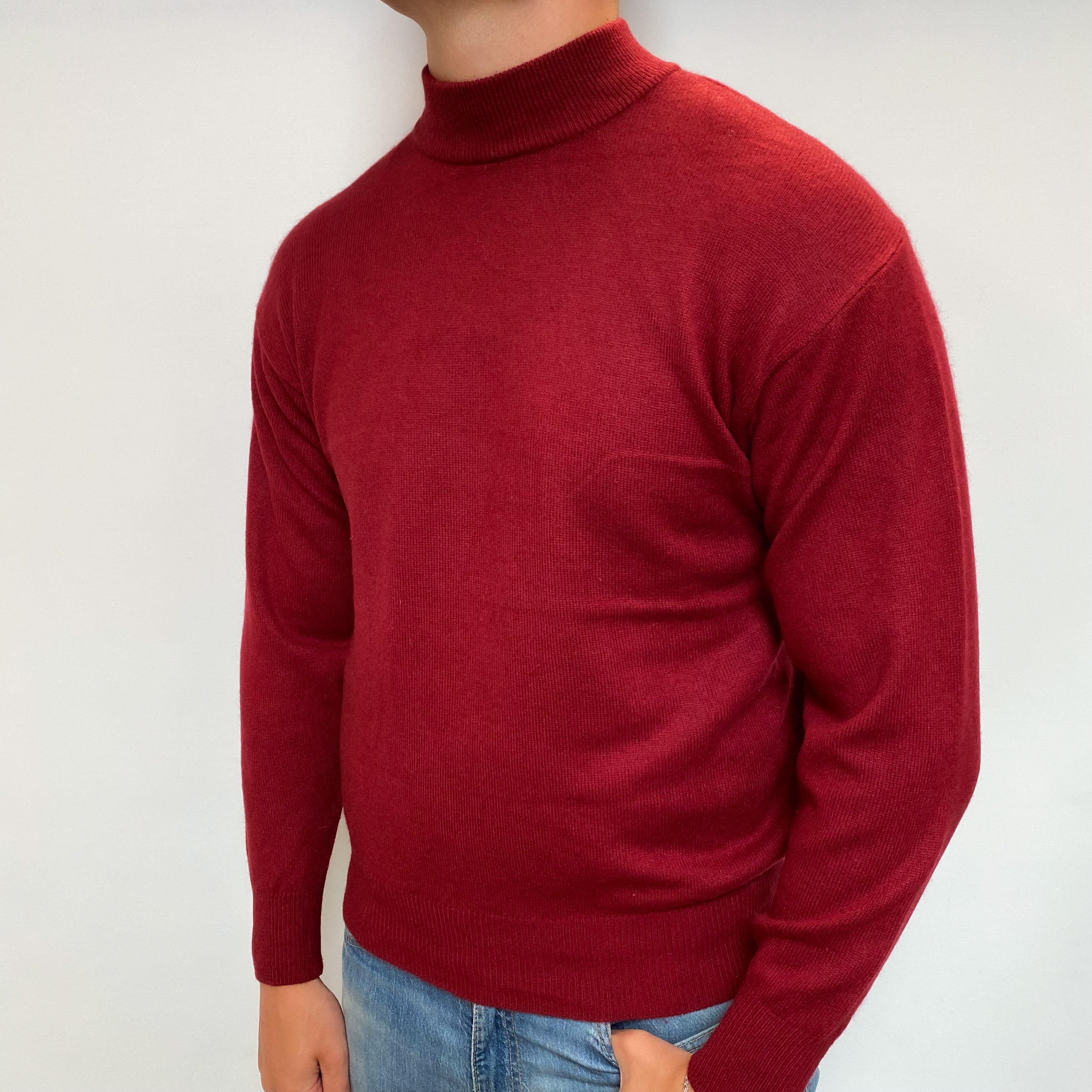 Men's Burgundy Red Cashmere Turtle Neck Jumper XL