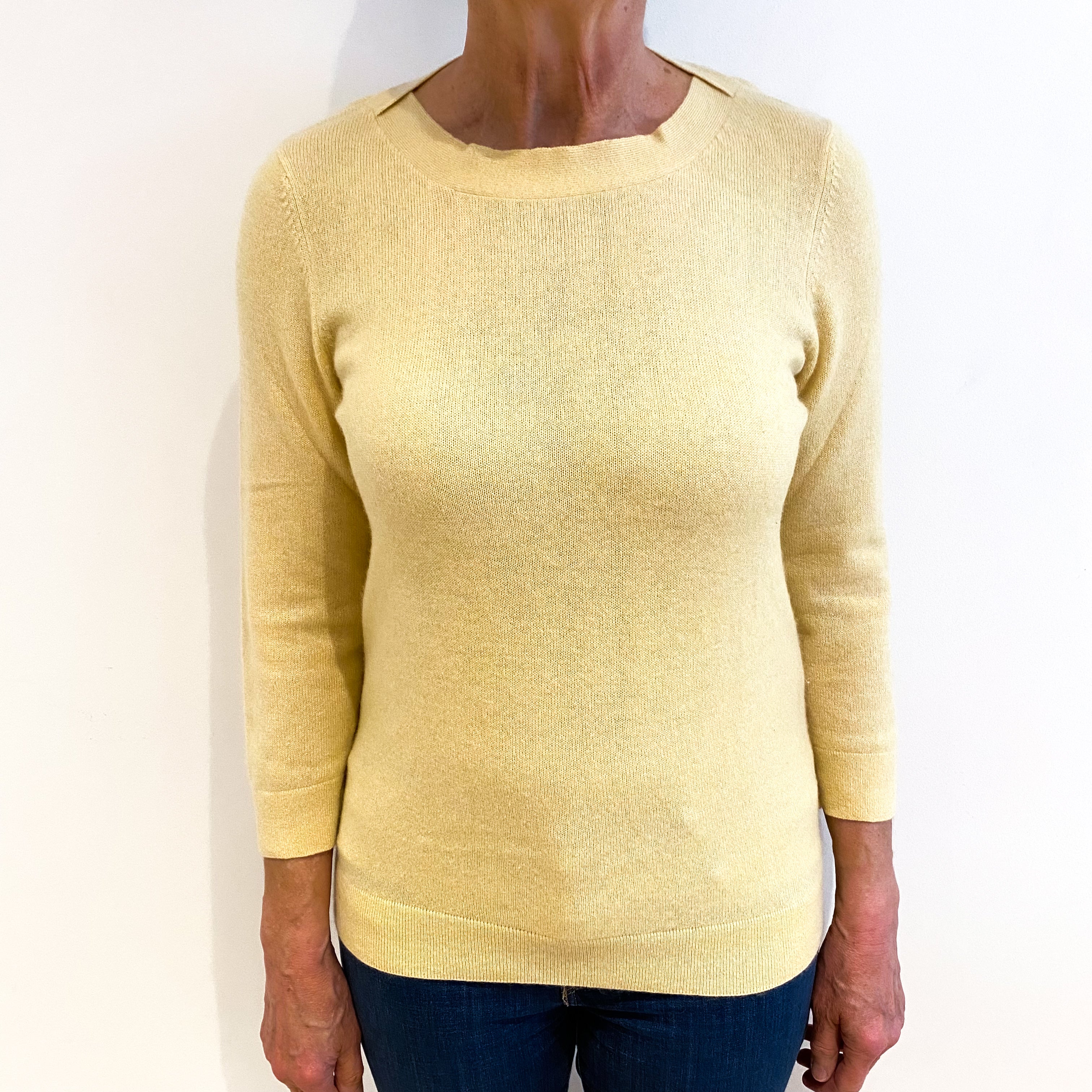 Custard Yellow Cashmere Cross Over Scoop Neck Jumper Medium