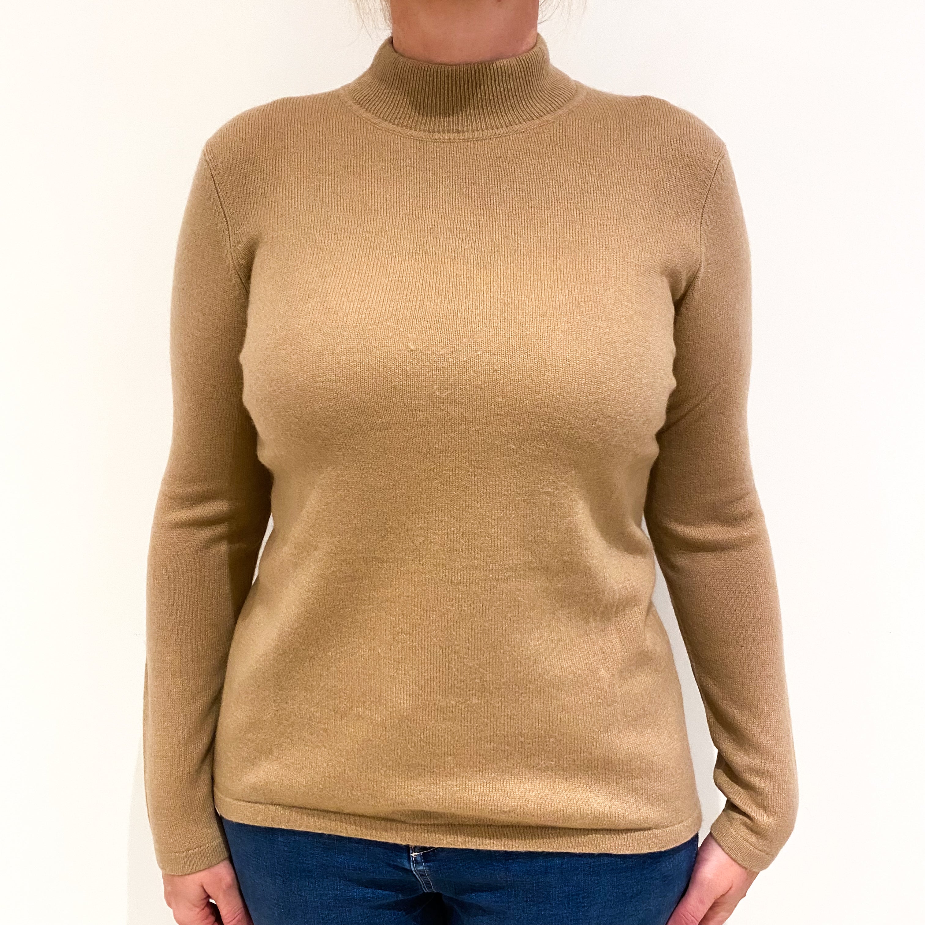 Camel Brown Cashmere Turtle Neck Jumper Large