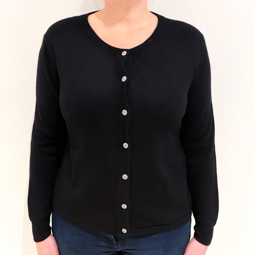 Black Cashmere Crew Neck Cardigan Large