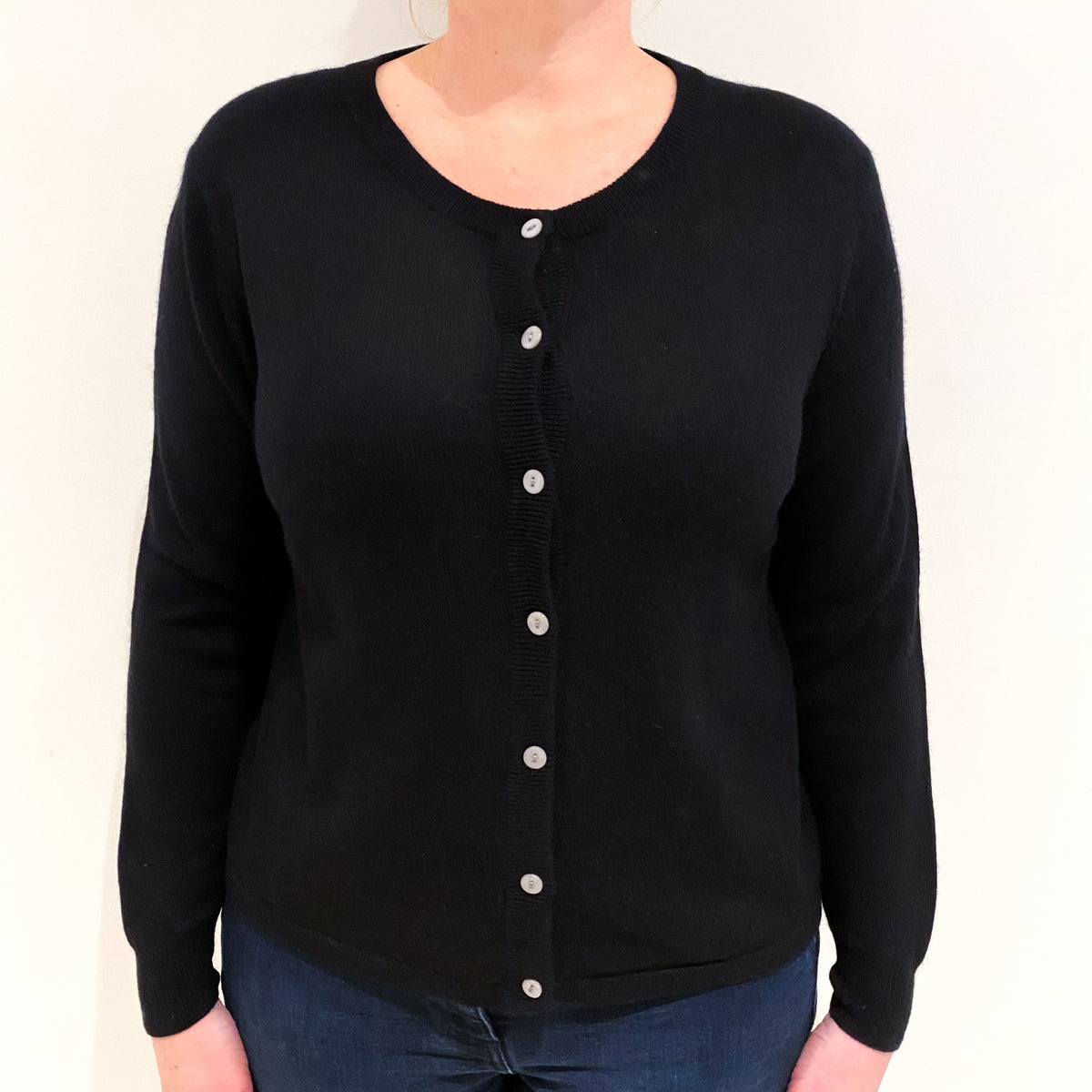 Black Cashmere Crew Neck Cardigan Large