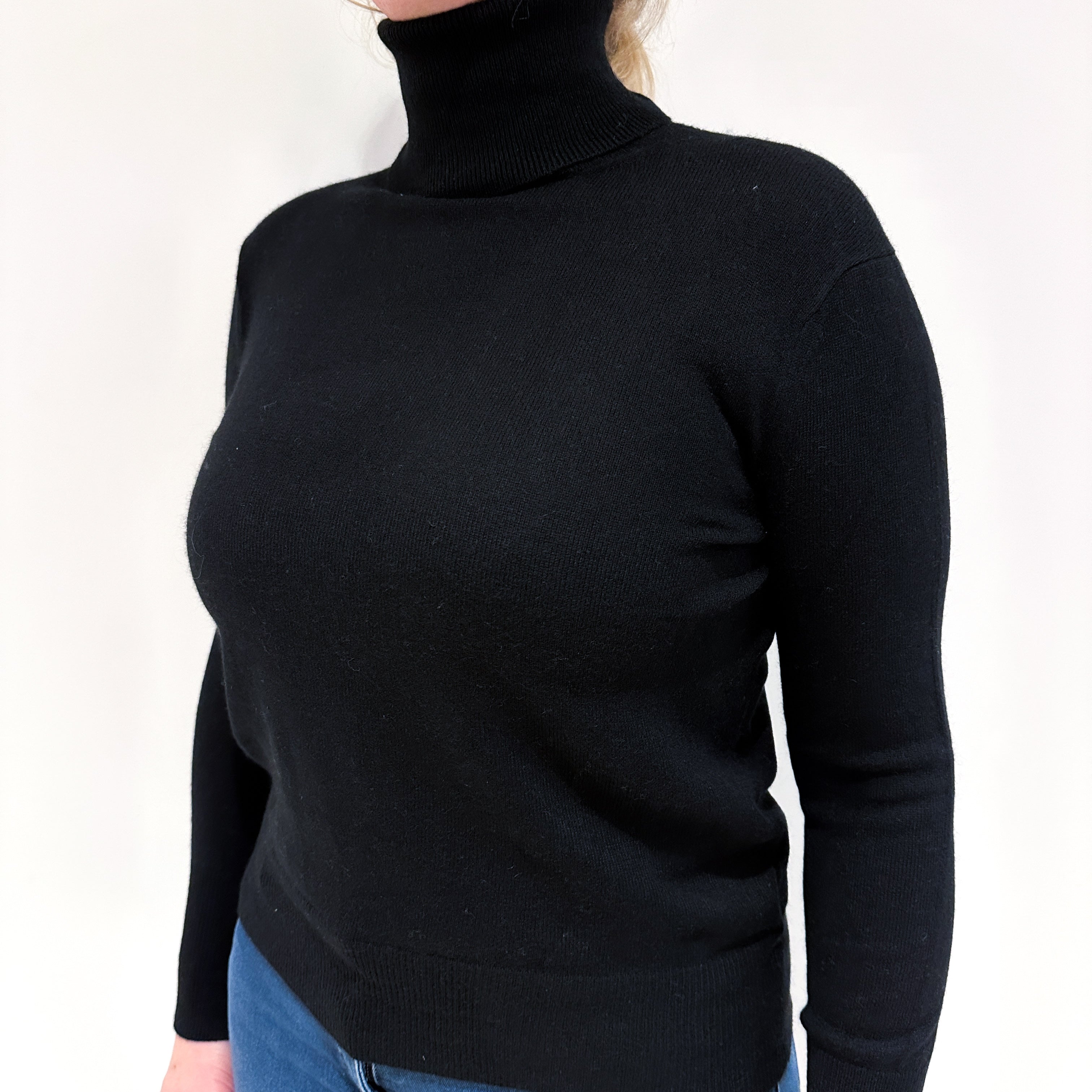 Black Cashmere Polo Neck Jumper Large