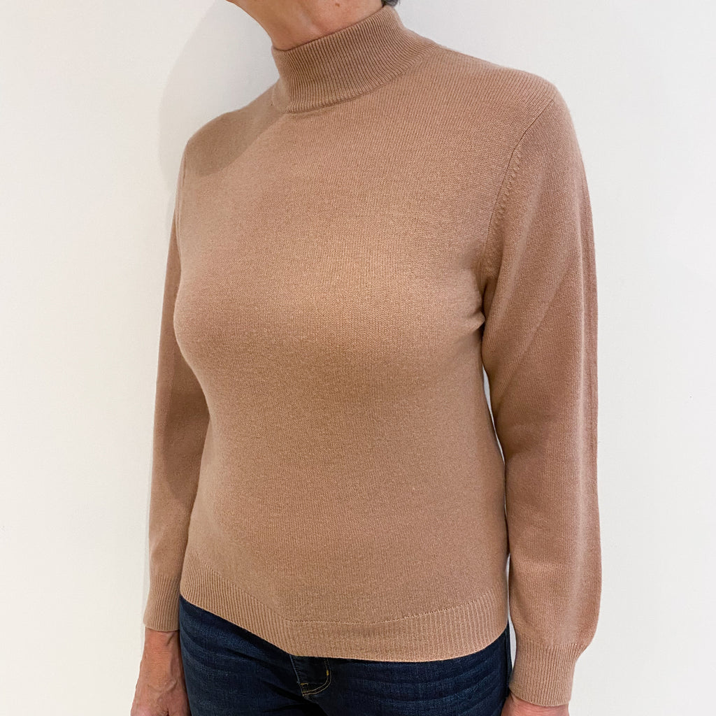Buff Brown Cashmere Turtle Neck Jumper Medium