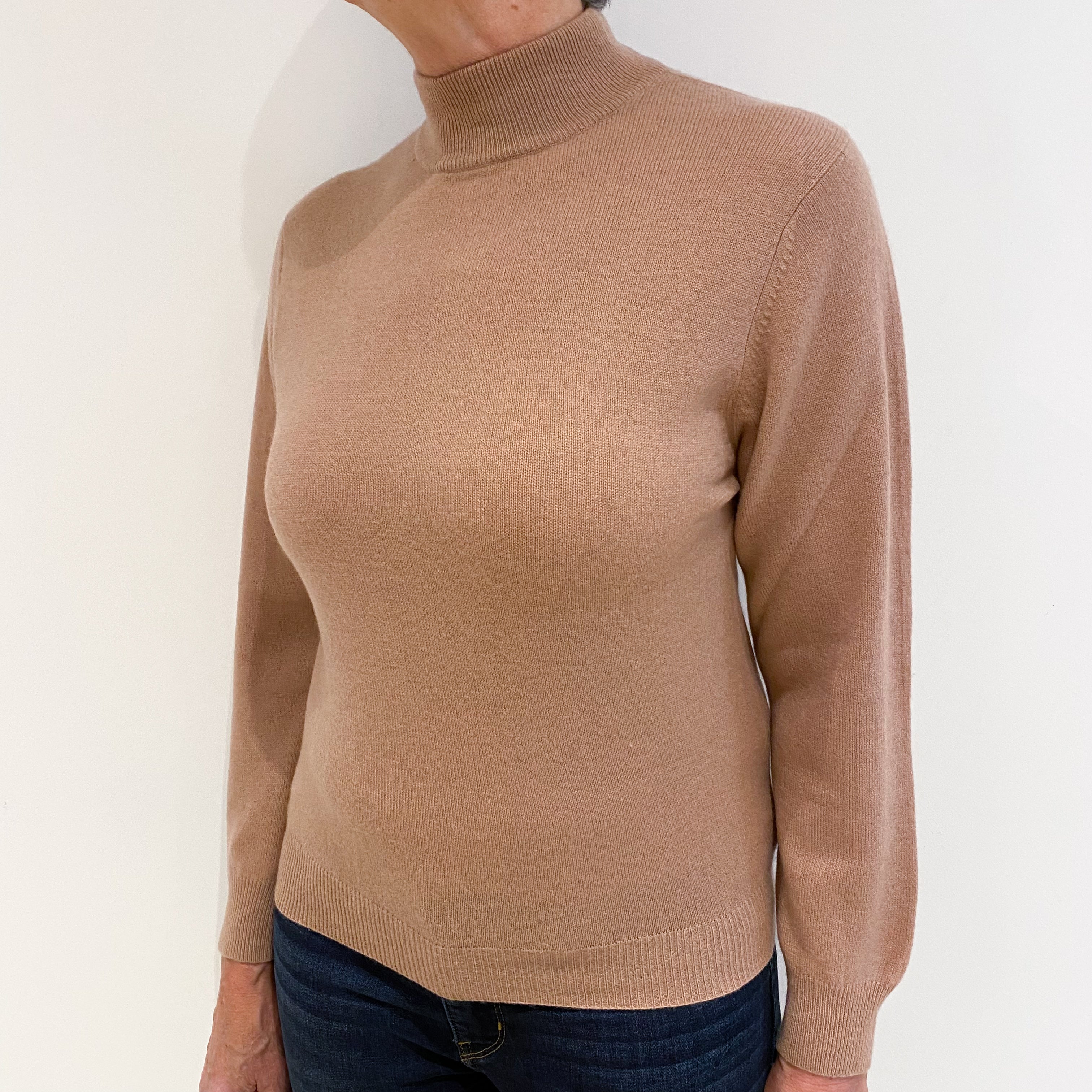 Buff Brown Cashmere Turtle Neck Jumper Medium